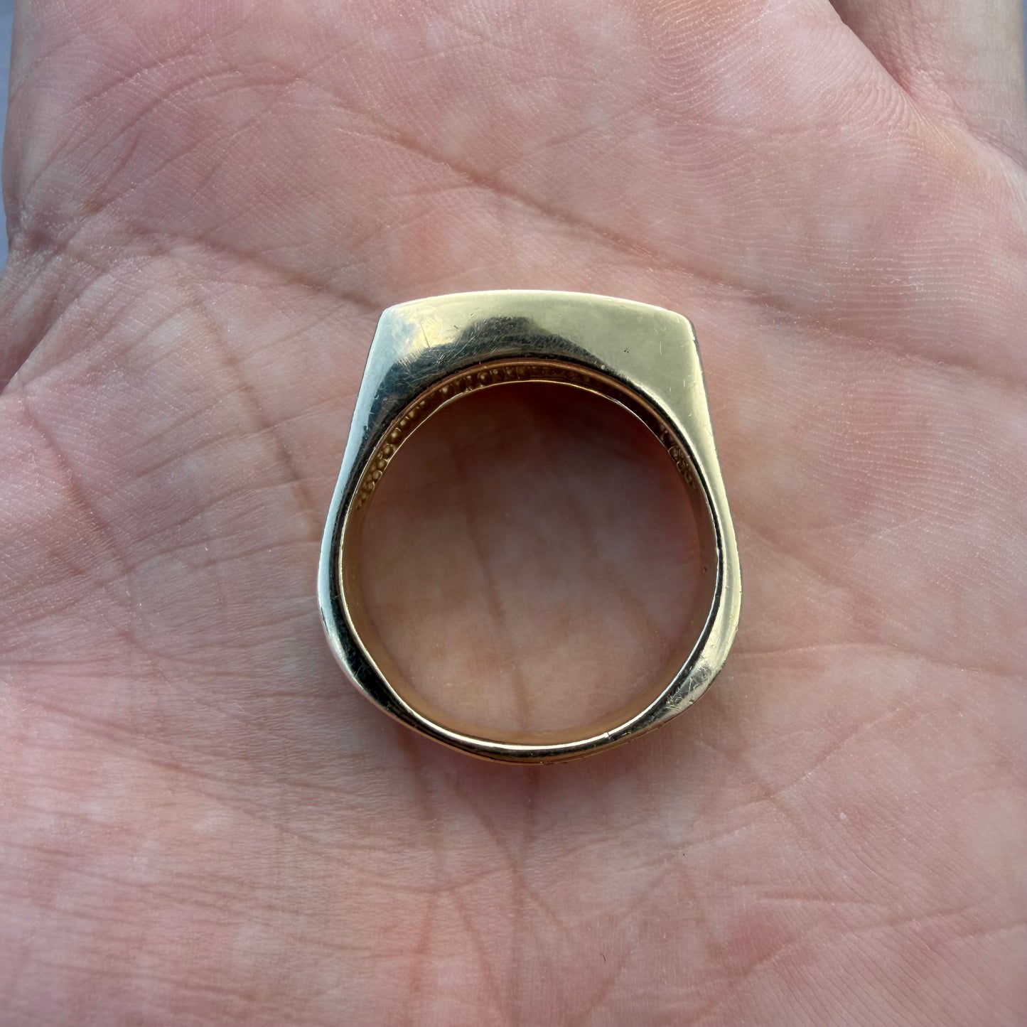 Vintage Custom Made Solid 14k Yellow Gold .50ctw VS+ Natural Diamond Trilogy Longhorn Signet Ring (12.5)