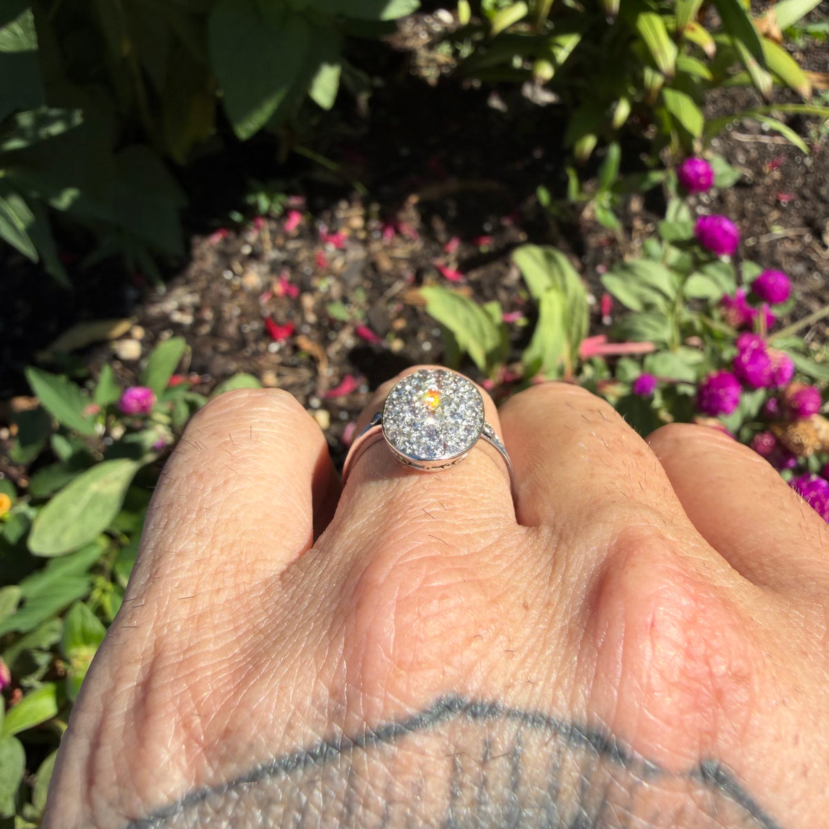 Victorian Solid Platinum 2.25ctw Natural Old Mine Cut Diamond Cluster Oval Navette Ring (7.5)