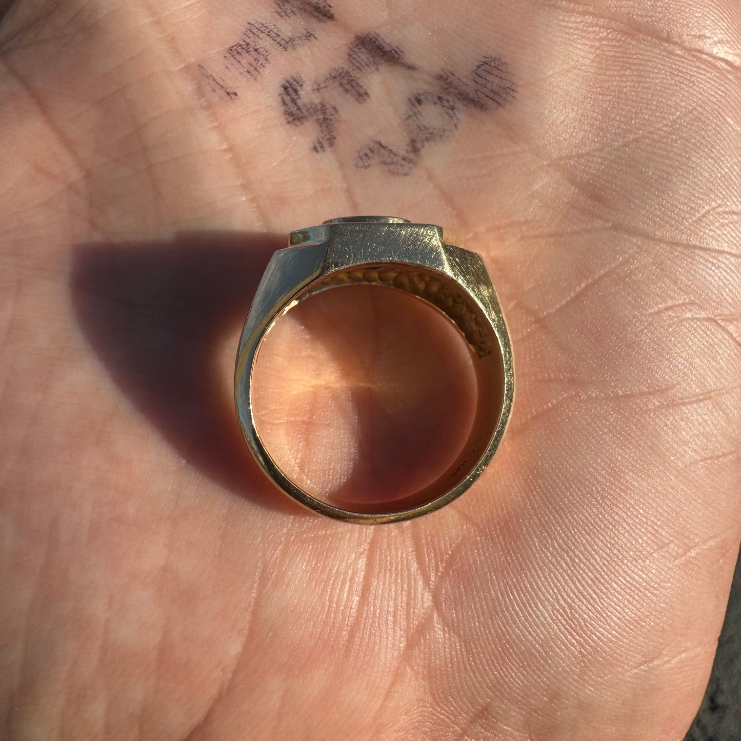 Vintage 14k Yellow Gold .35ct Natural Diamond 22k Raw Gold Nugget Inlaid Signet Ring (8.5)