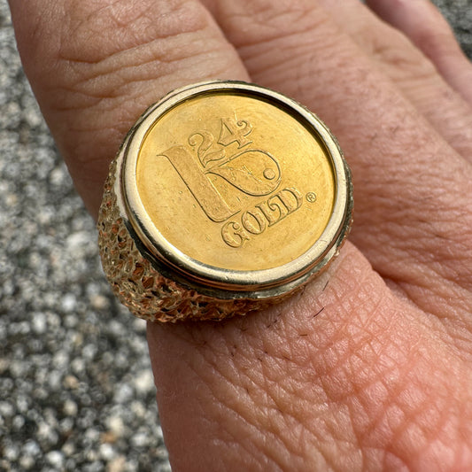 Vintage 24k Gold Credit Suisse Coin 14k Nugget Ring (8.75)