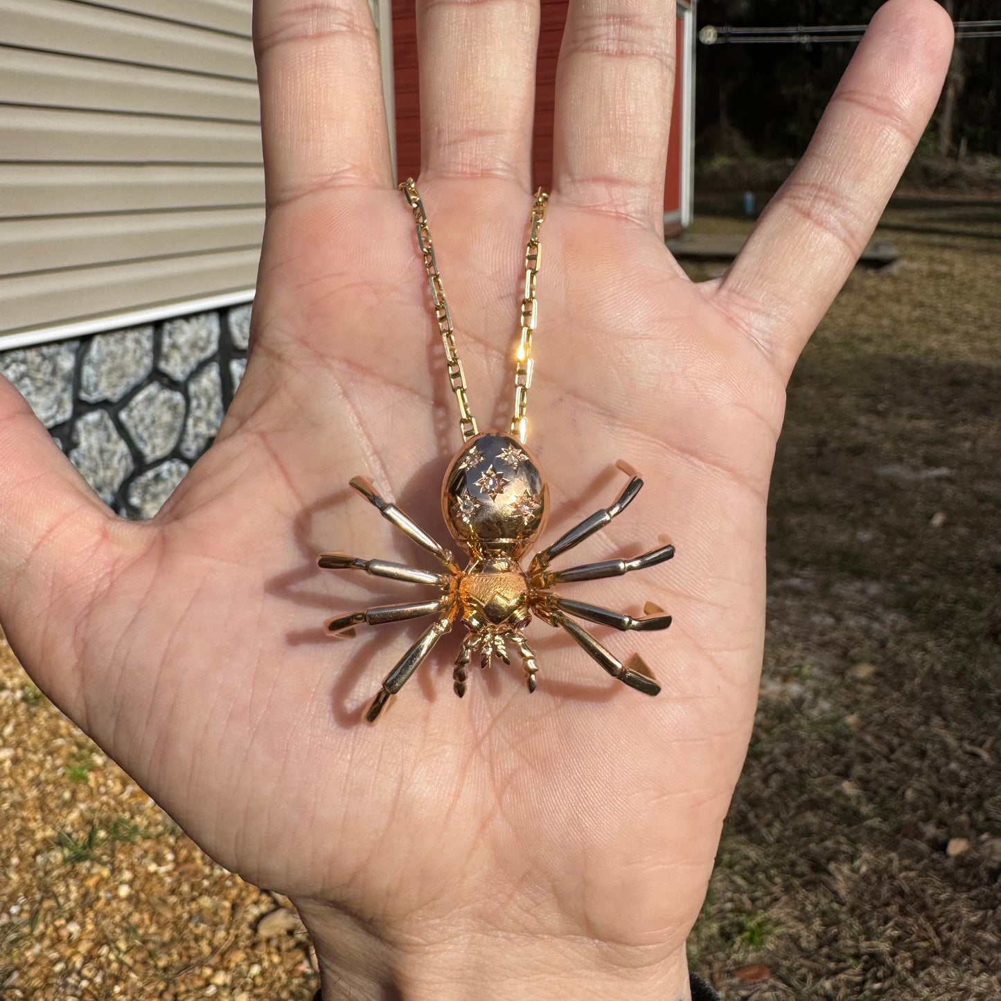 Victorian Solid 18k Gold Natural Rose Cut Diamond And Ruby Large Spider Brooch Pendant