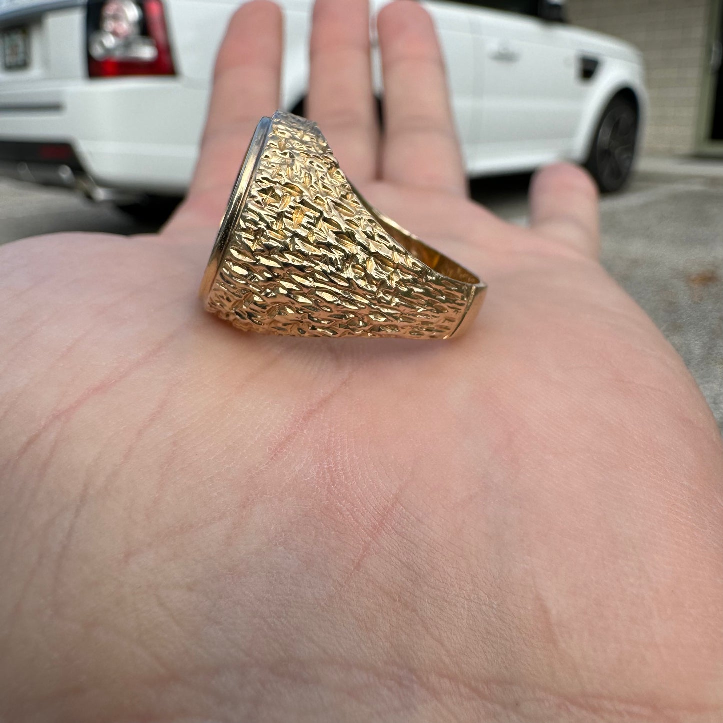 Vintage 24k Gold Credit Suisse Coin 14k Nugget Ring (8.75)