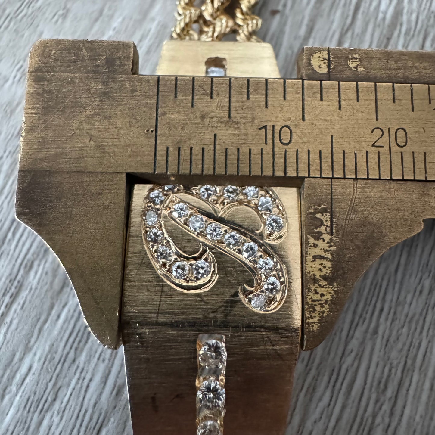 Vintage Custom Solid 14k Yellow Gold 1.0ctw Natural Diamond “B” Nameplate Triple Rope Bracelet (8”)