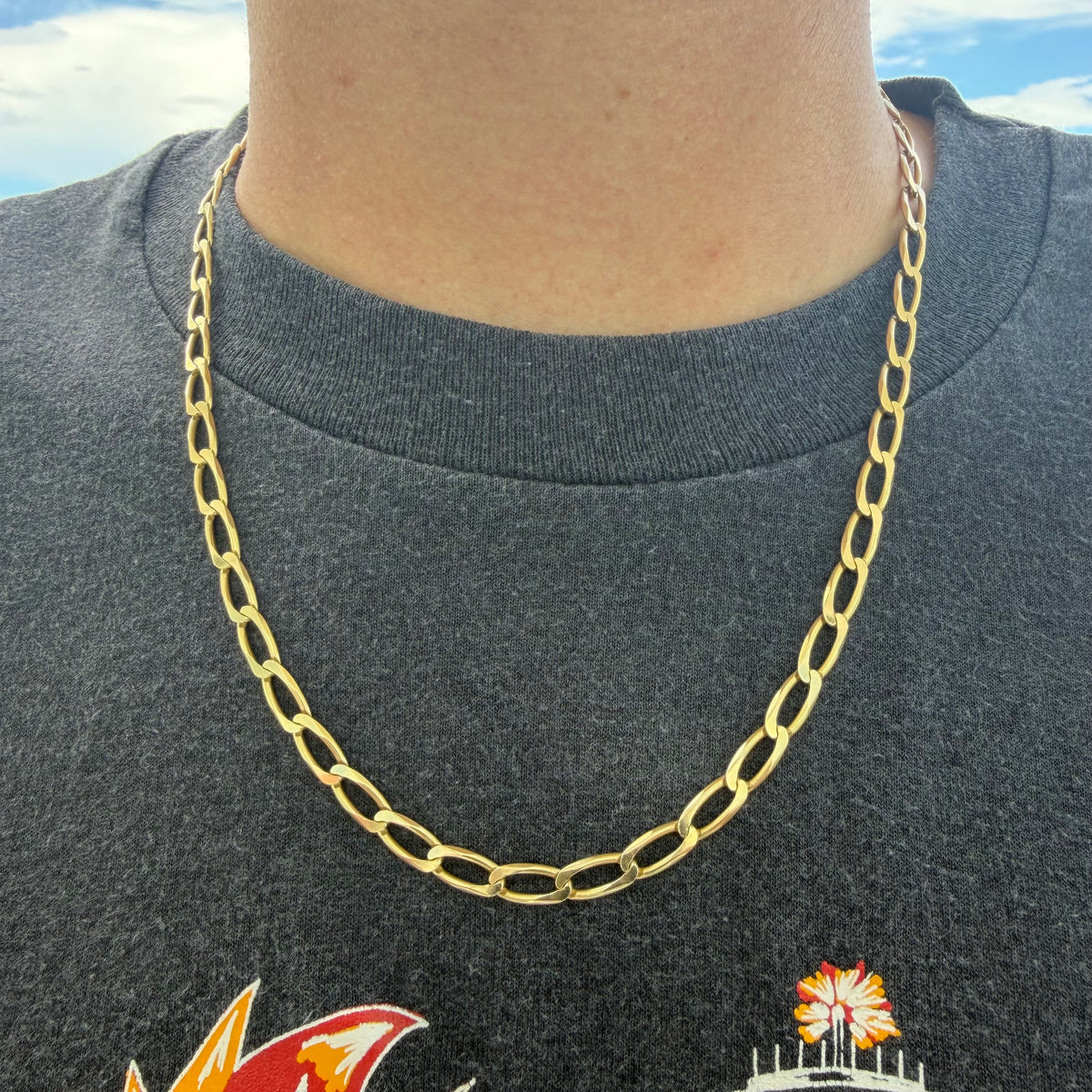Vintage Solid 14k Yellow Gold Knife Edged Elongated Curb Link Necklace (21”)
