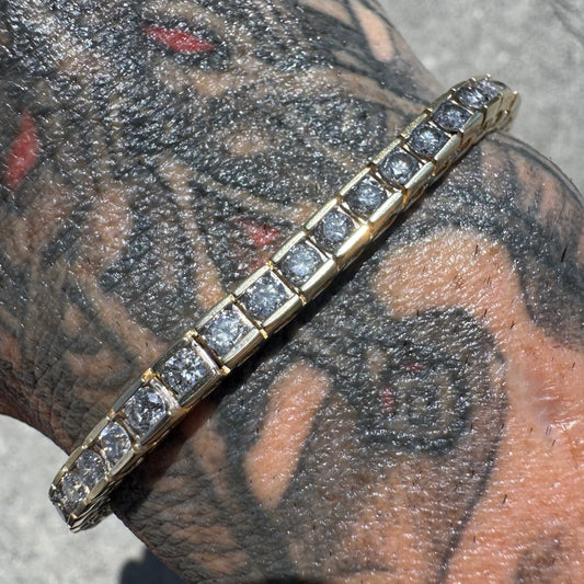 Vintage 7.0ctw Natural Diamond 14k Yellow Gold Channel Set Tennis Bracelet (7.35”)