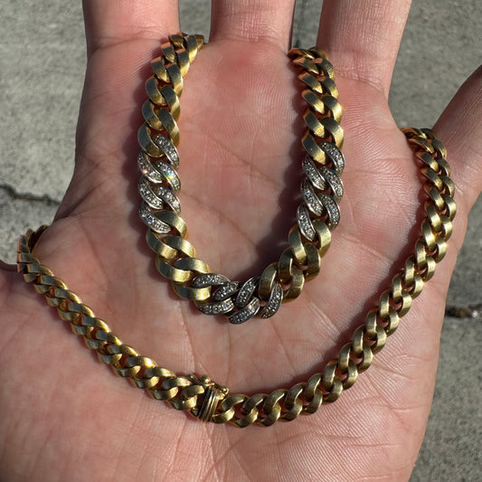Vintage Solid 18k Yellow Gold 1.0ctw Natural Diamond Encrusted Curb Link Necklace (16”)