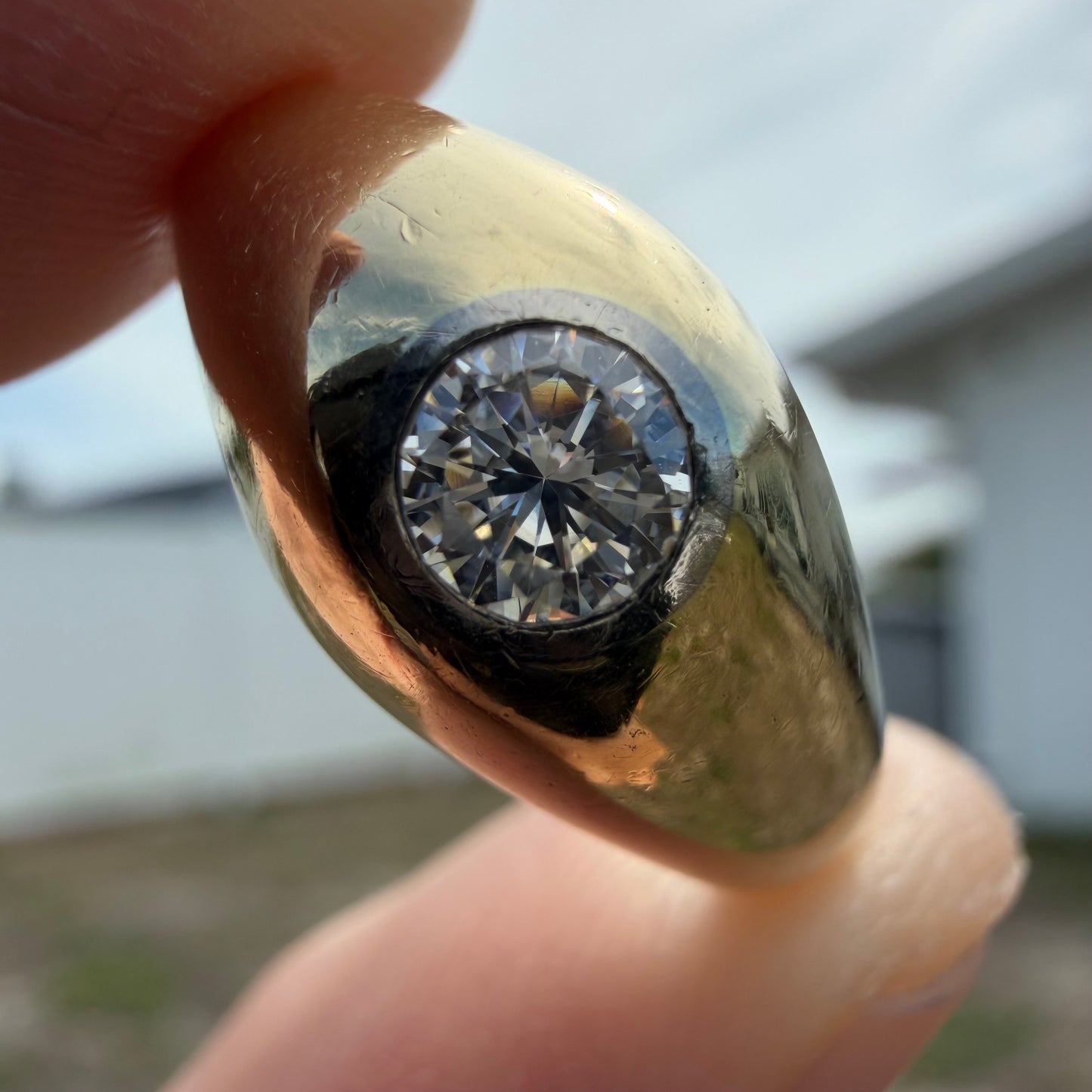 Art Deco Solid 14k Yellow Gold .40ct Natural VS Old Euro Cut Diamond Rub Over Gypsy Ring (8.5)