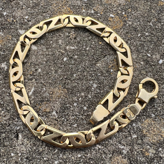 Vintage Solid 10k Italian Yellow Gold Heavyweight Tigers Eye Mariner Link Bracelet (8.5”)