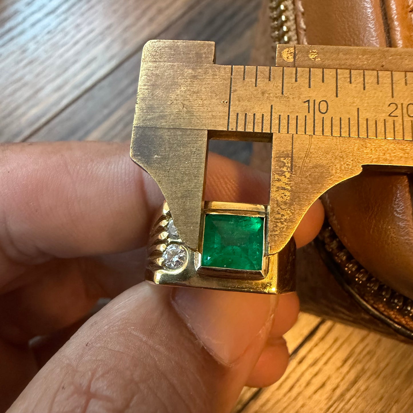 1980’s New Old Stock Solid 18k Yellow Gold 1.95ctw Natural Colombian Emerald and VS Diamond Signet Ring (9)