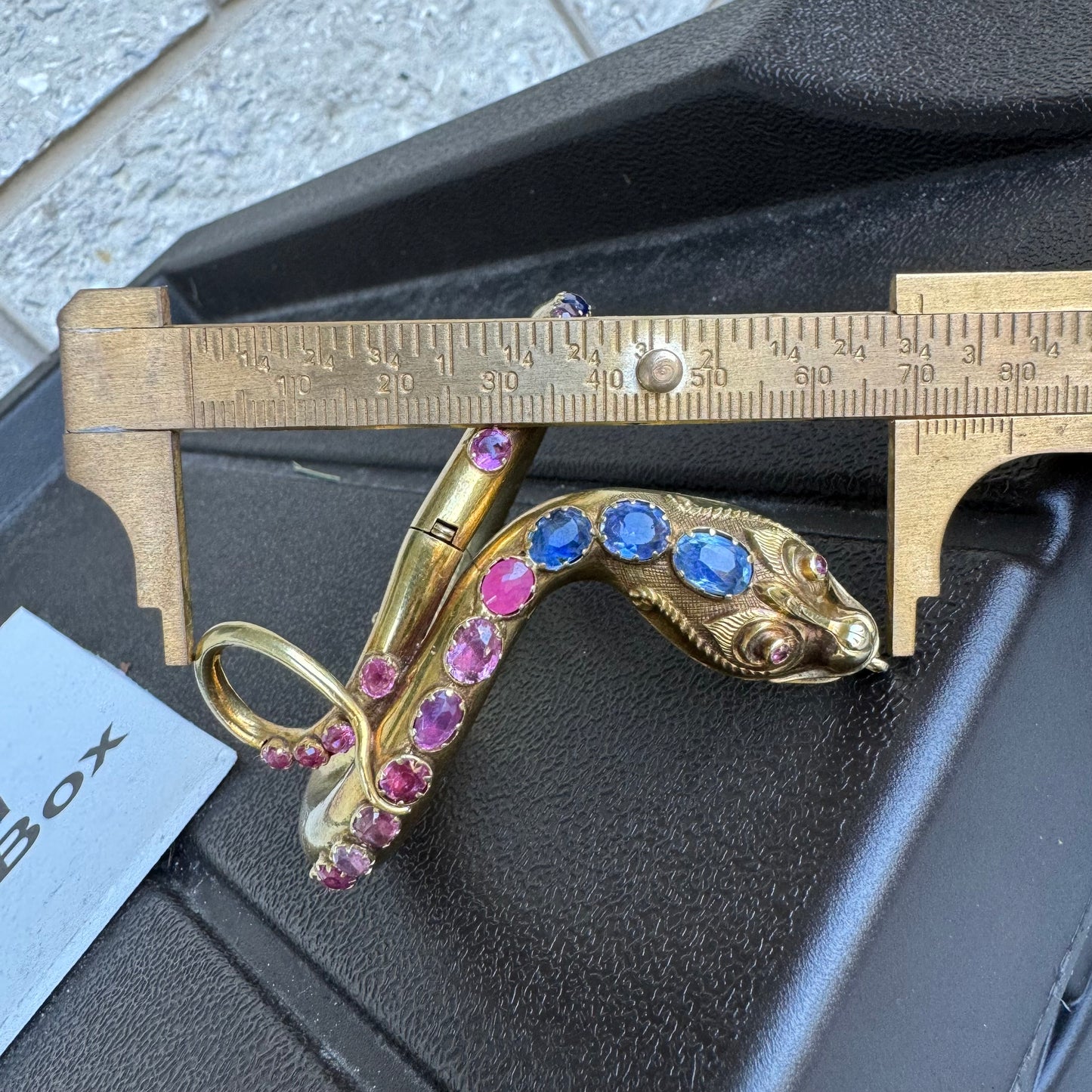 Mid 1800’s 15k Yellow Gold Blue And Pink Sapphire Encrusted Snake Bracelet (6”-7”)