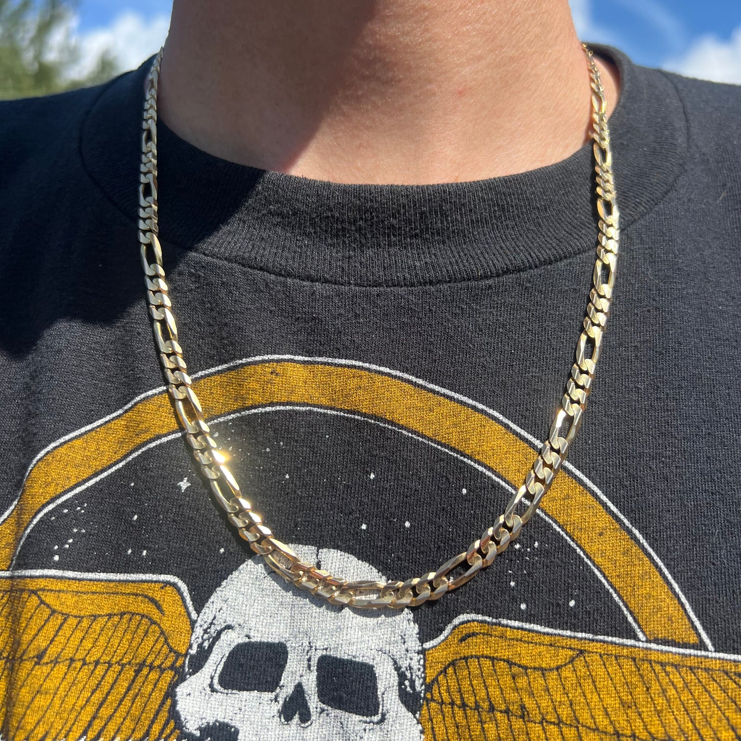 1990’s Solid 10k Beveled Edge Italian Figaro Link Necklace (22”)