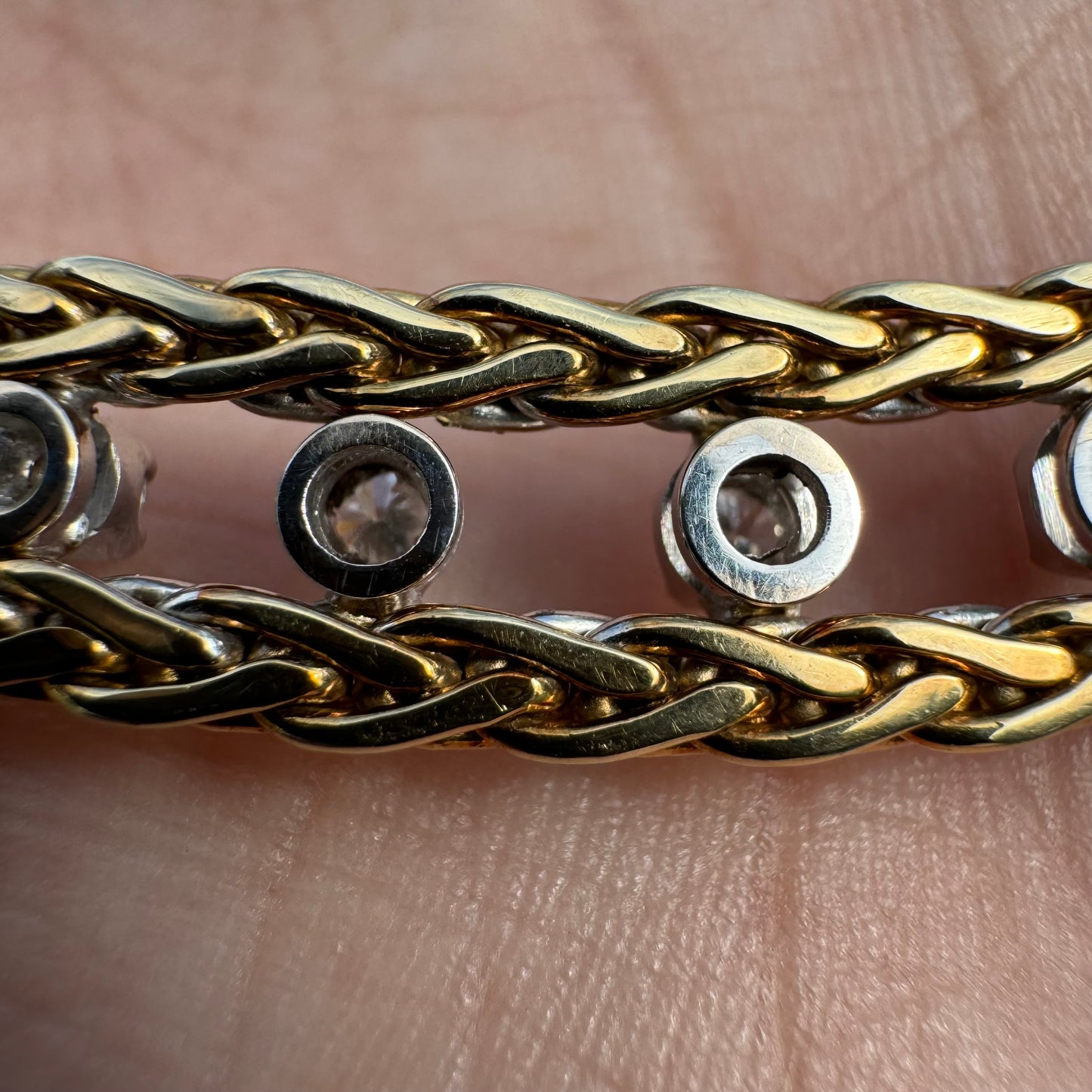 Vintage Solid 14k Italian Yellow Gold Floating 1.1CTW VS Quality Natural Diamond Double Row Braided Foxtail Necklace (17”)