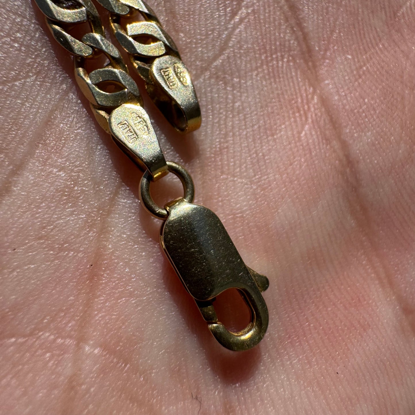 Vintage Solid 14k Italian Yellow Gold Knife Edged Tigers Eye “Chanel Link” Necklace (24”)