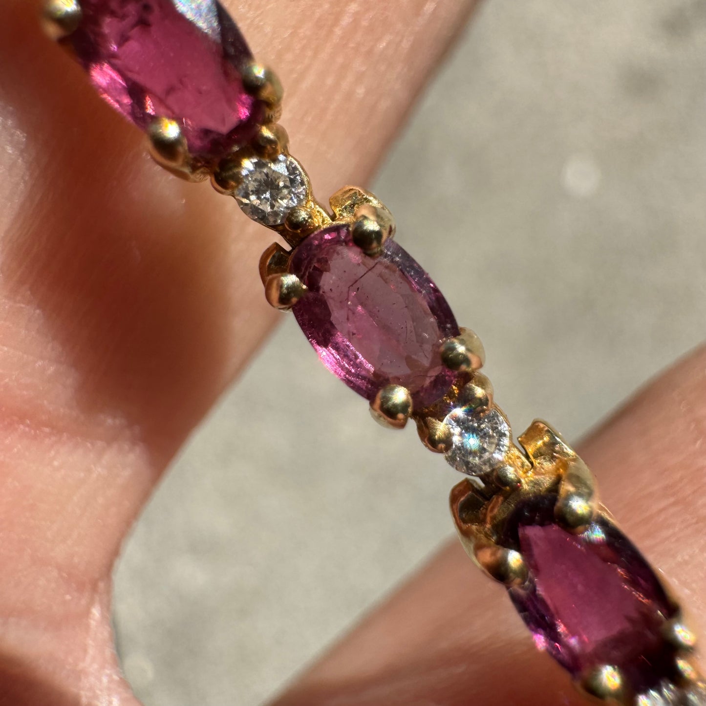 Vintage 14k Yellow Gold 6.25ctw Natural Ruby .50ctw Natural Diamond Tennis Bracelet (7.9”)