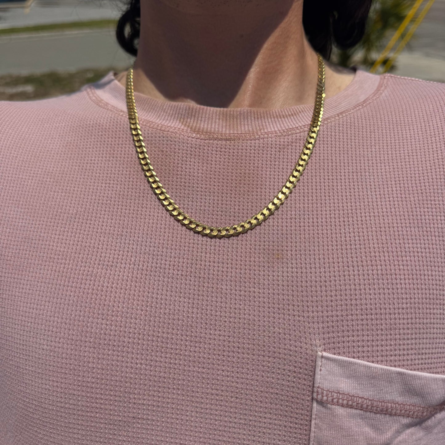 Vintage Solid 14k Yellow Gold Heavyweight Beveled Knife Edged Cuban Curb Link Necklace (22”)