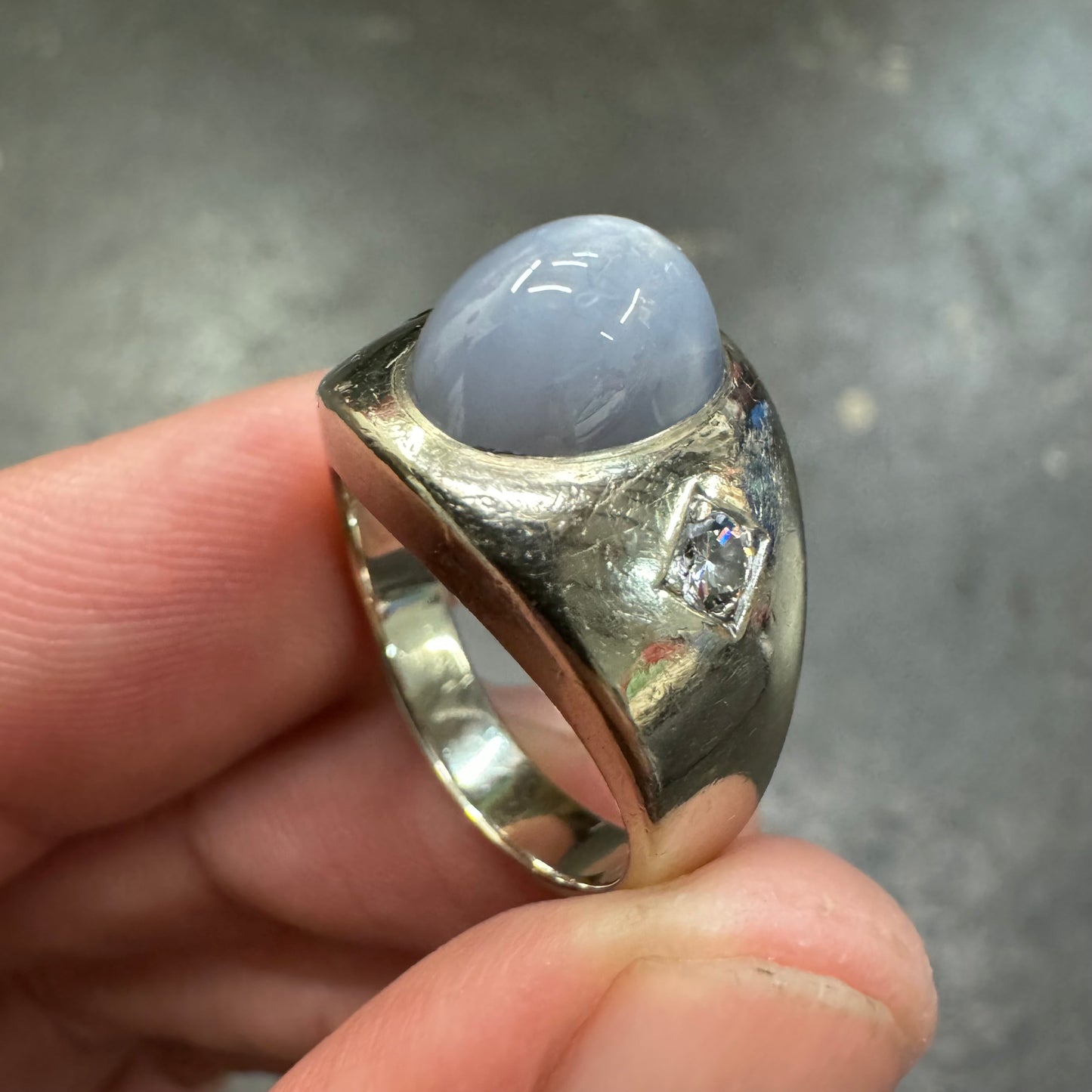 Vintage 14k White Gold Natural 3.00CT Star Sapphire .20CTW Diamond Trilogy Ring (8)