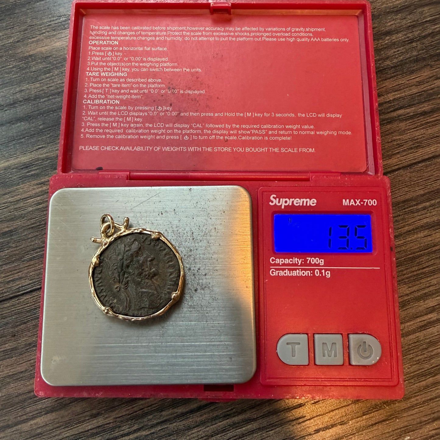 Vintage Solid 14k Yellow Gold Ancient 156-158A.D Antoninus Pius Roman Coin Brutalist Pendant