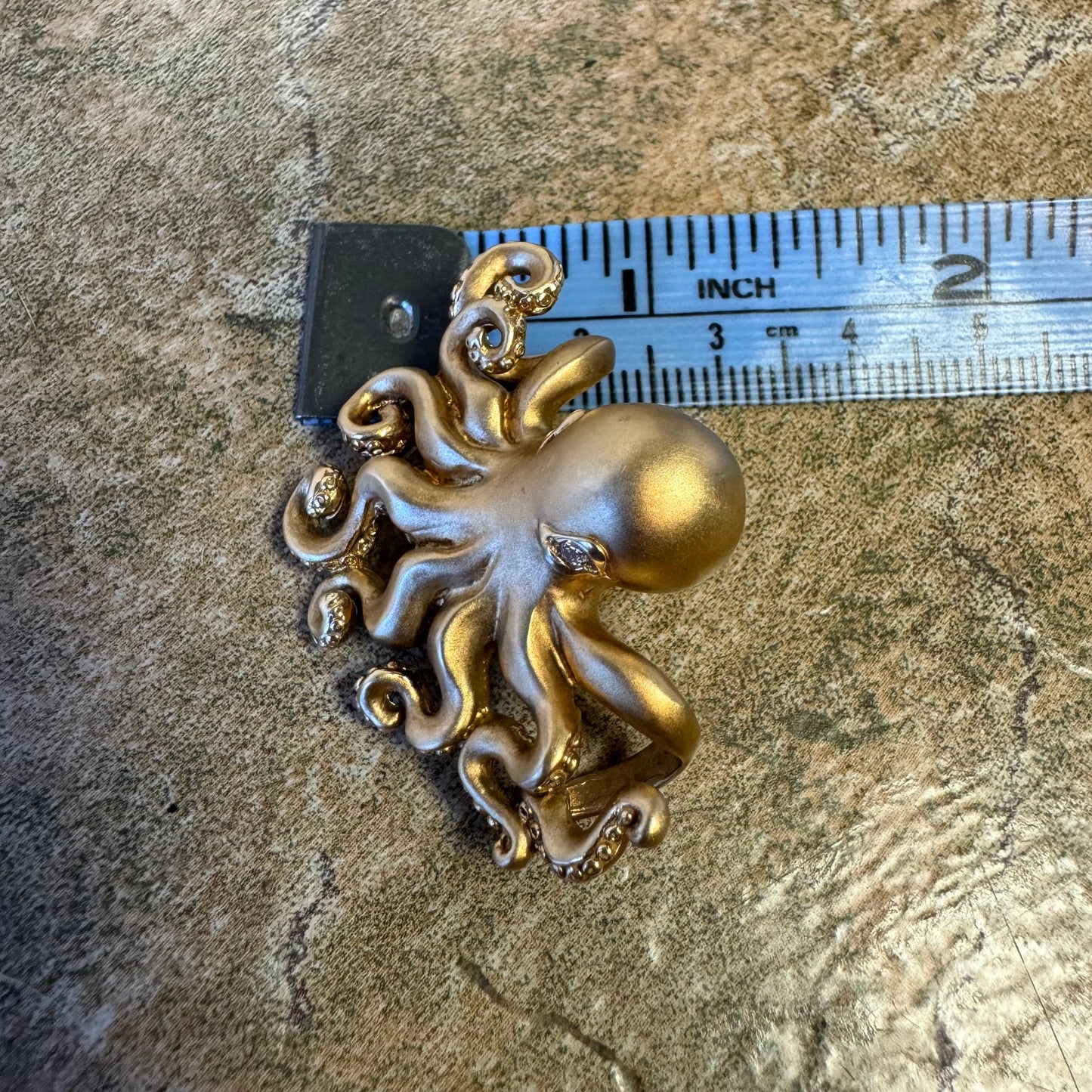 Designer Made Solid 14k Matte Yellow Gold Heavy Lifelike Octopus Pendant
