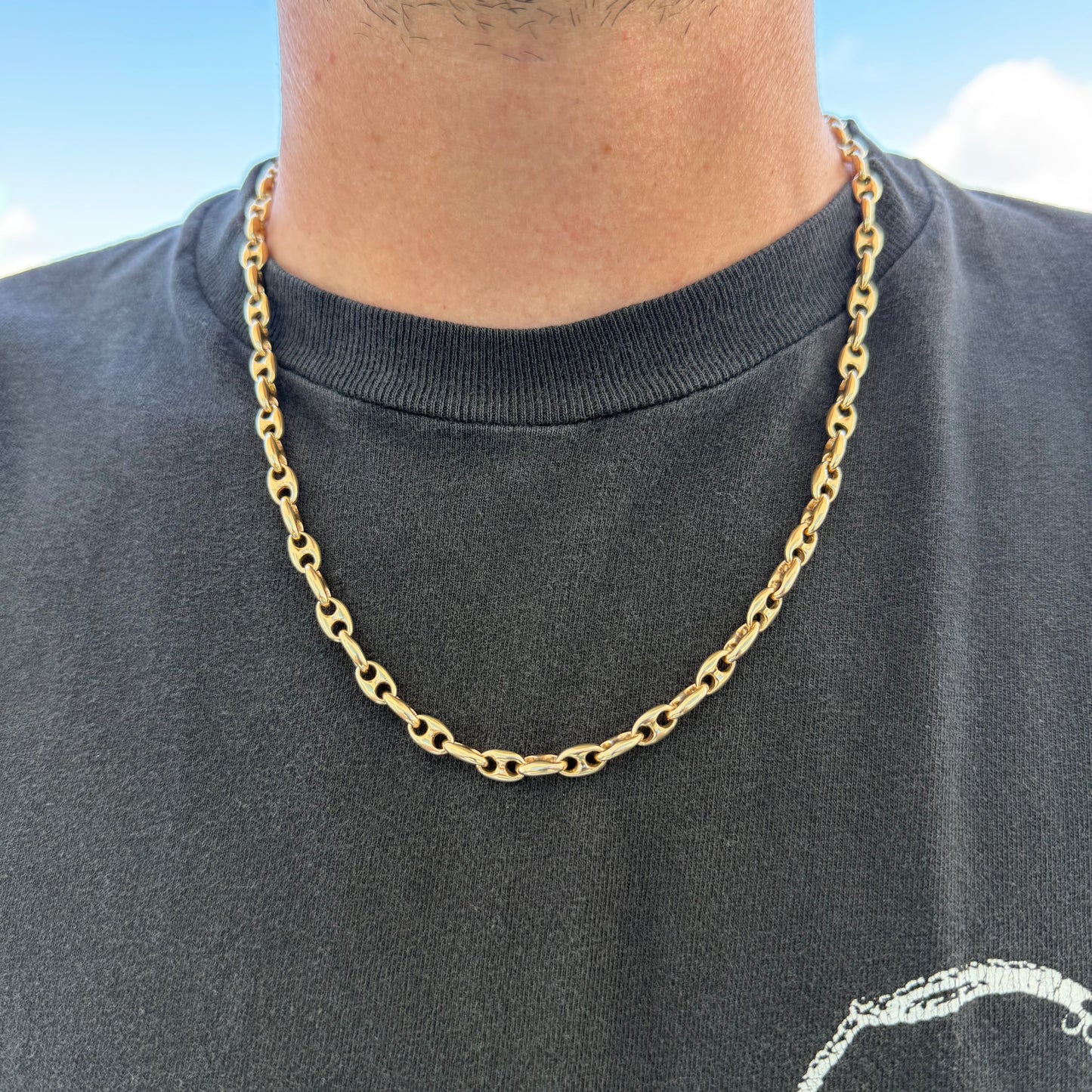 Vintage Solid 14k Yellow Gold Heavyweight Chaine D’ Ancre Puffed Mariner Link Necklace (20.75”)