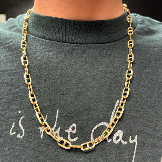 1980’s Solid 14k Yellow Gold Heavyweight Beveled Edge Chain D’Ancre Mariner Link Necklace (23.5”)