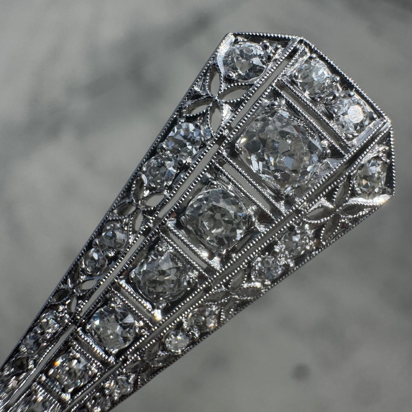Victorian Solid Platinum 4.25ctw Natural Old Mine Cut Diamond Brooch