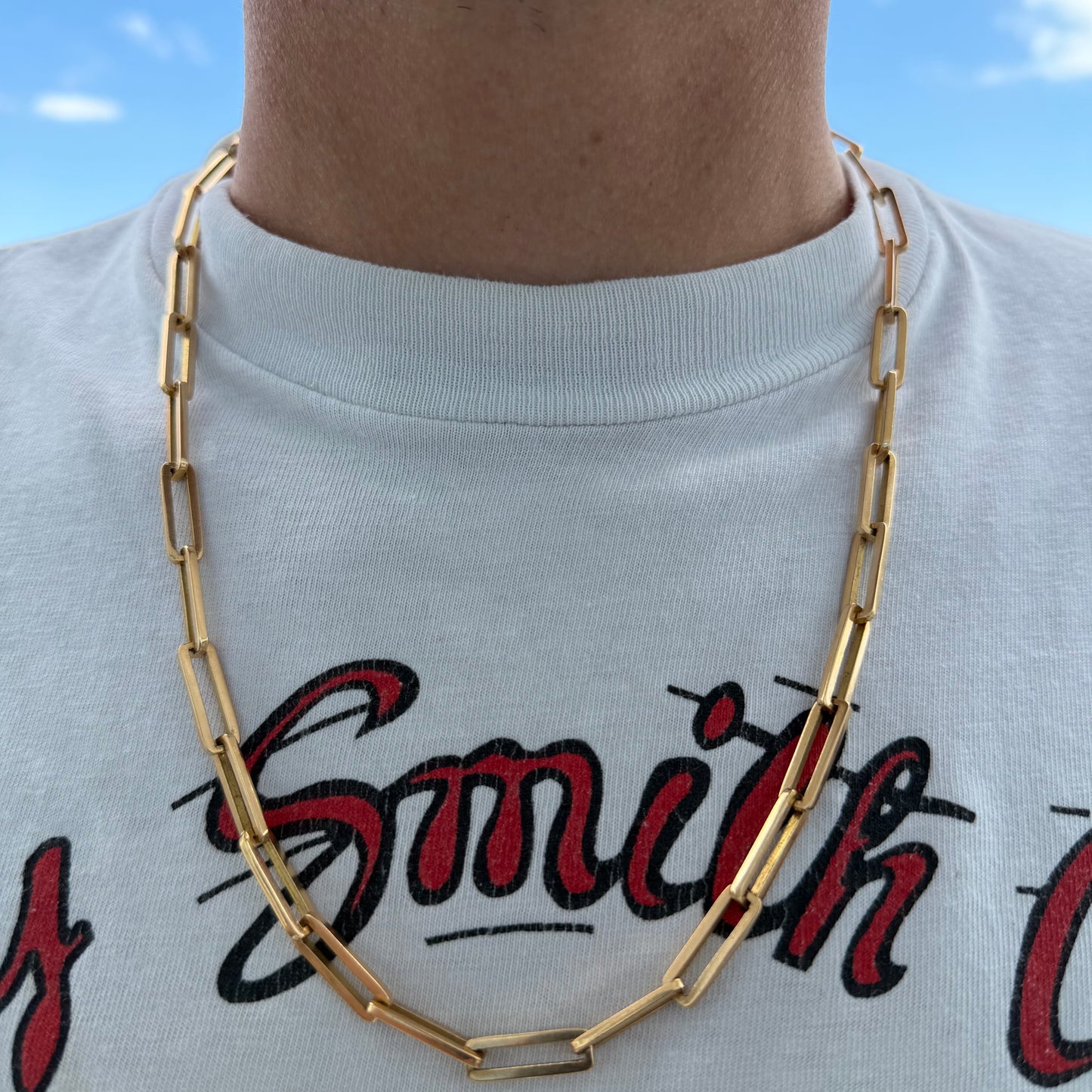 Vintage Solid 18k Yellow Gold Heavyweight Paperclip Link Necklace (23.5”)