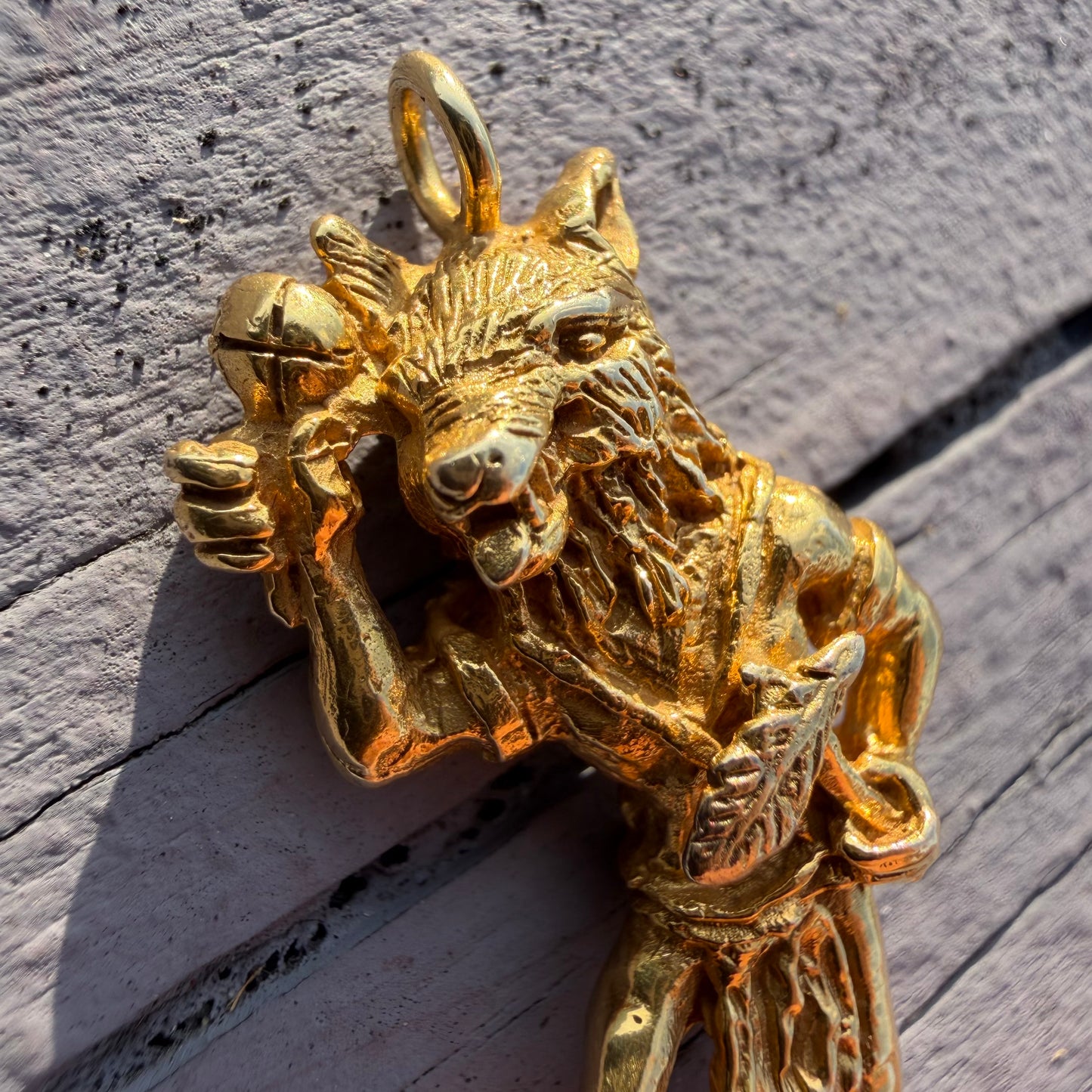 Vintage Solid 18k Yellow Gold Native American Wolf Kachina Pendant