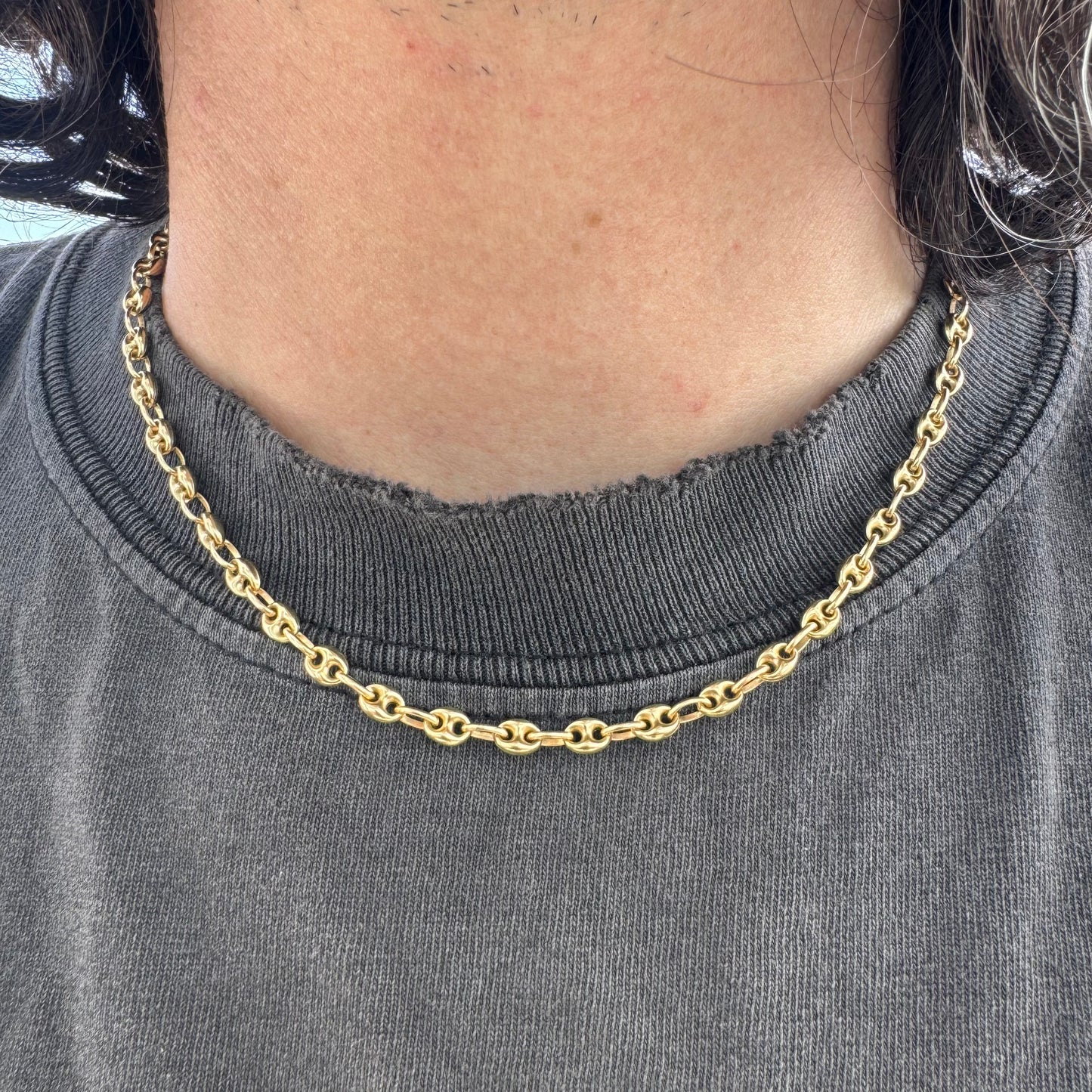 Vintage 18k Yellow Gold Classic Puffed Mariner Link Necklace (17.75”)