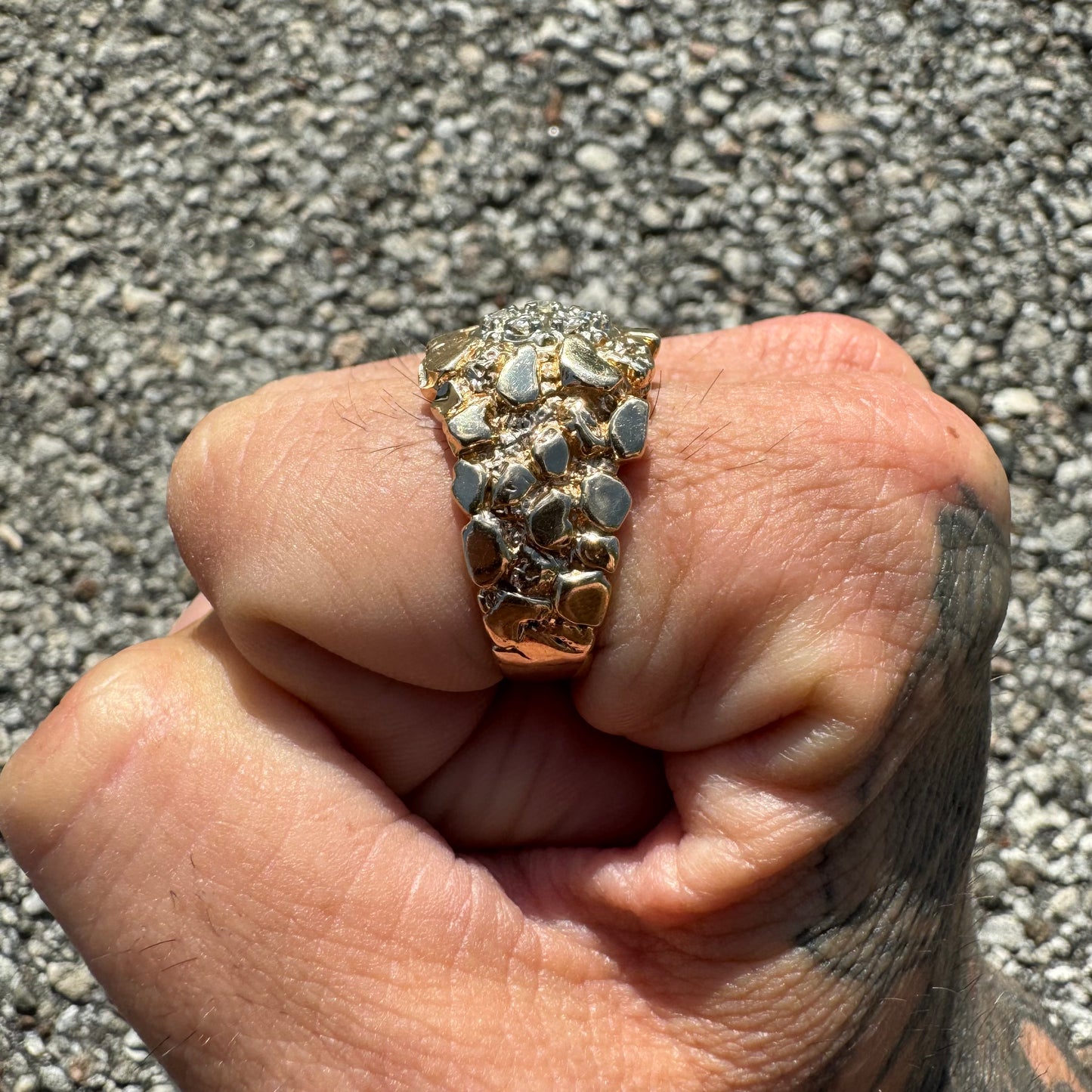 1970’s Solid 14k Yellow Gold .50ctw Natural Diamond Kentucky Cluster Nugget Ring (12.75)