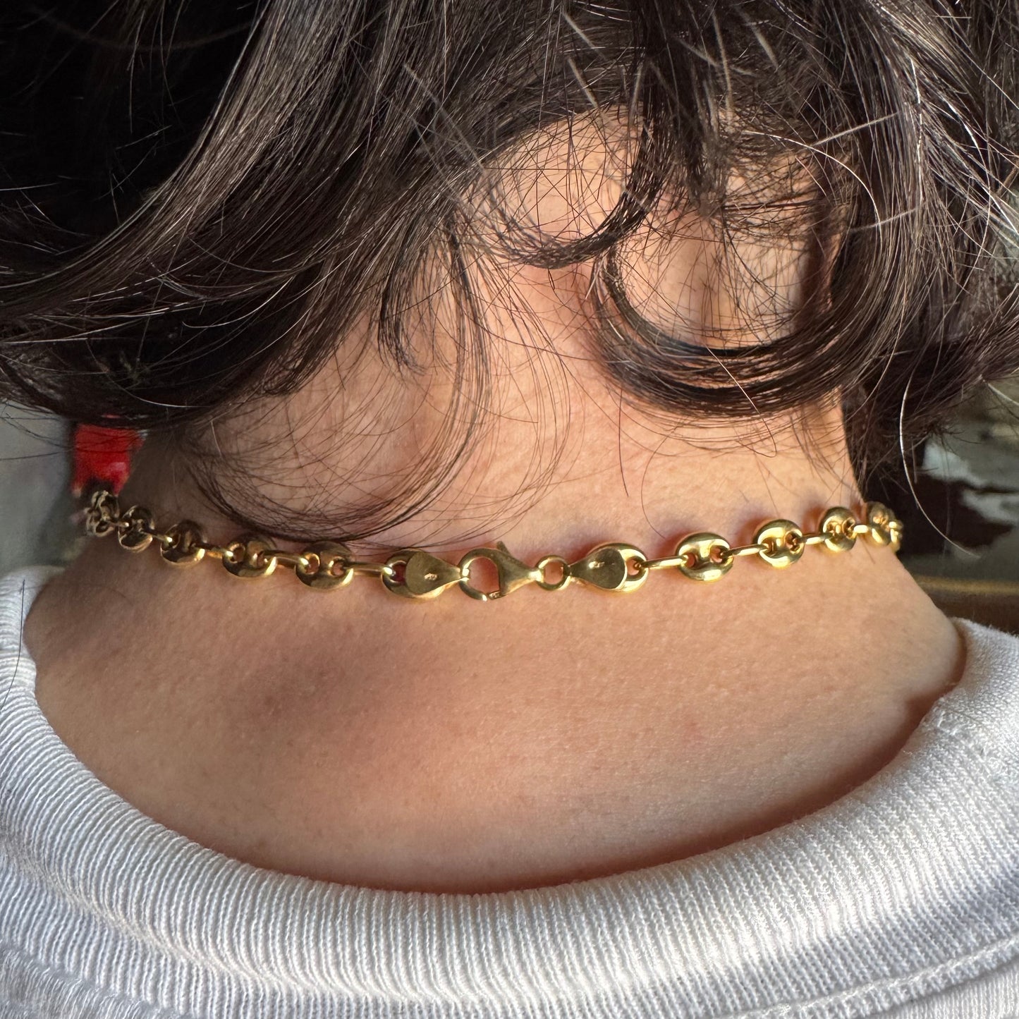 Vintage 18k Yellow Gold Classic Chunky Puffed Gucci Mariner Link Necklace (17”)