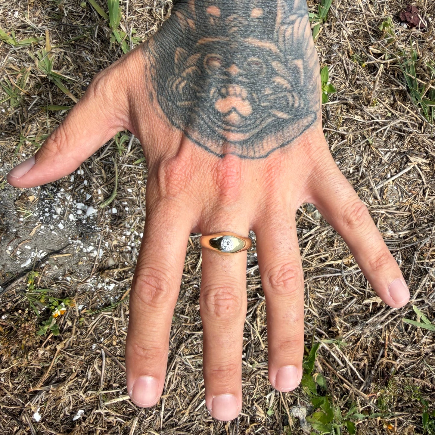 Art Deco Solid 14k Yellow Gold .40ct Natural VS Old Euro Cut Diamond Rub Over Gypsy Ring (8.5)