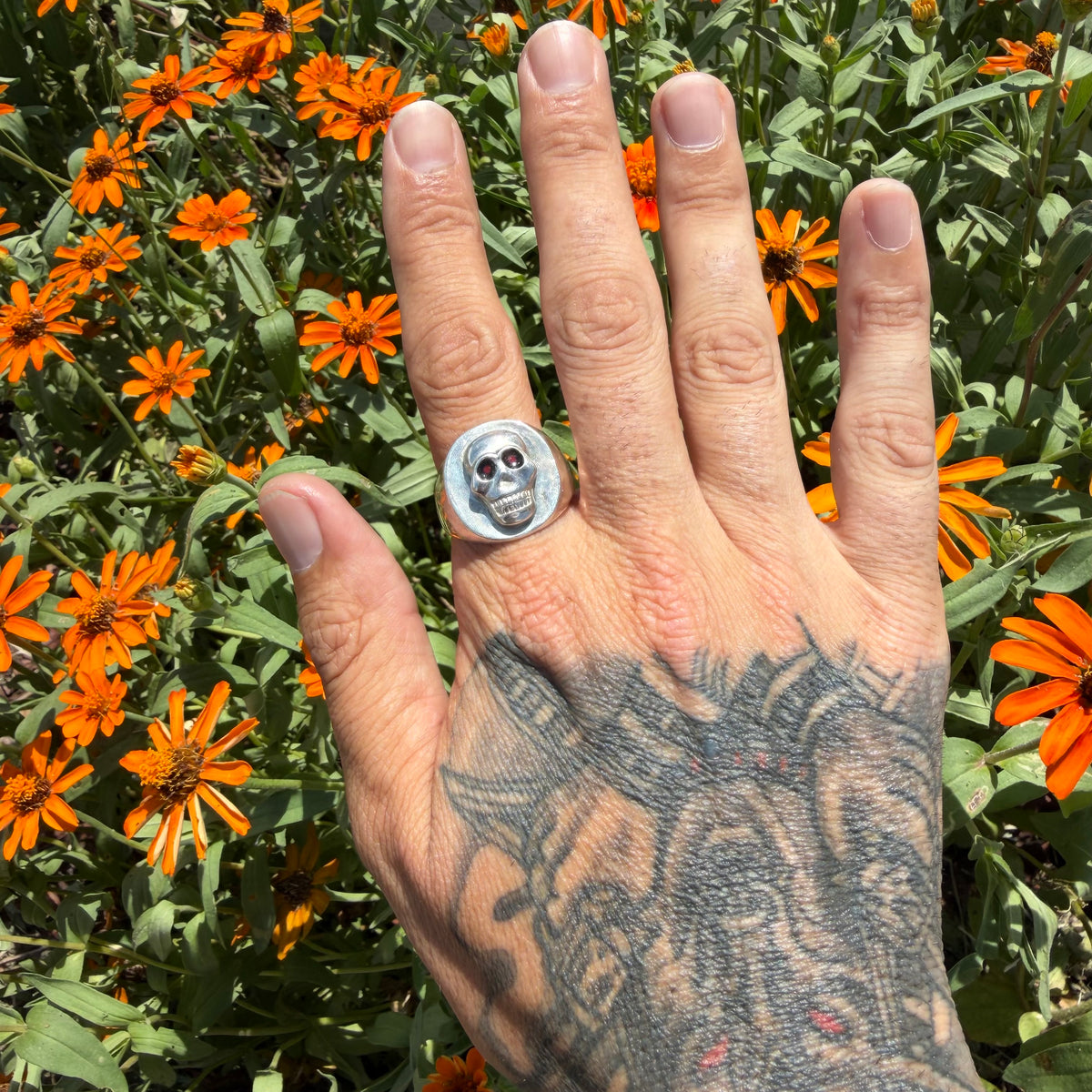 Mid-Century Sterling Silver Skull Signet Ring (13)