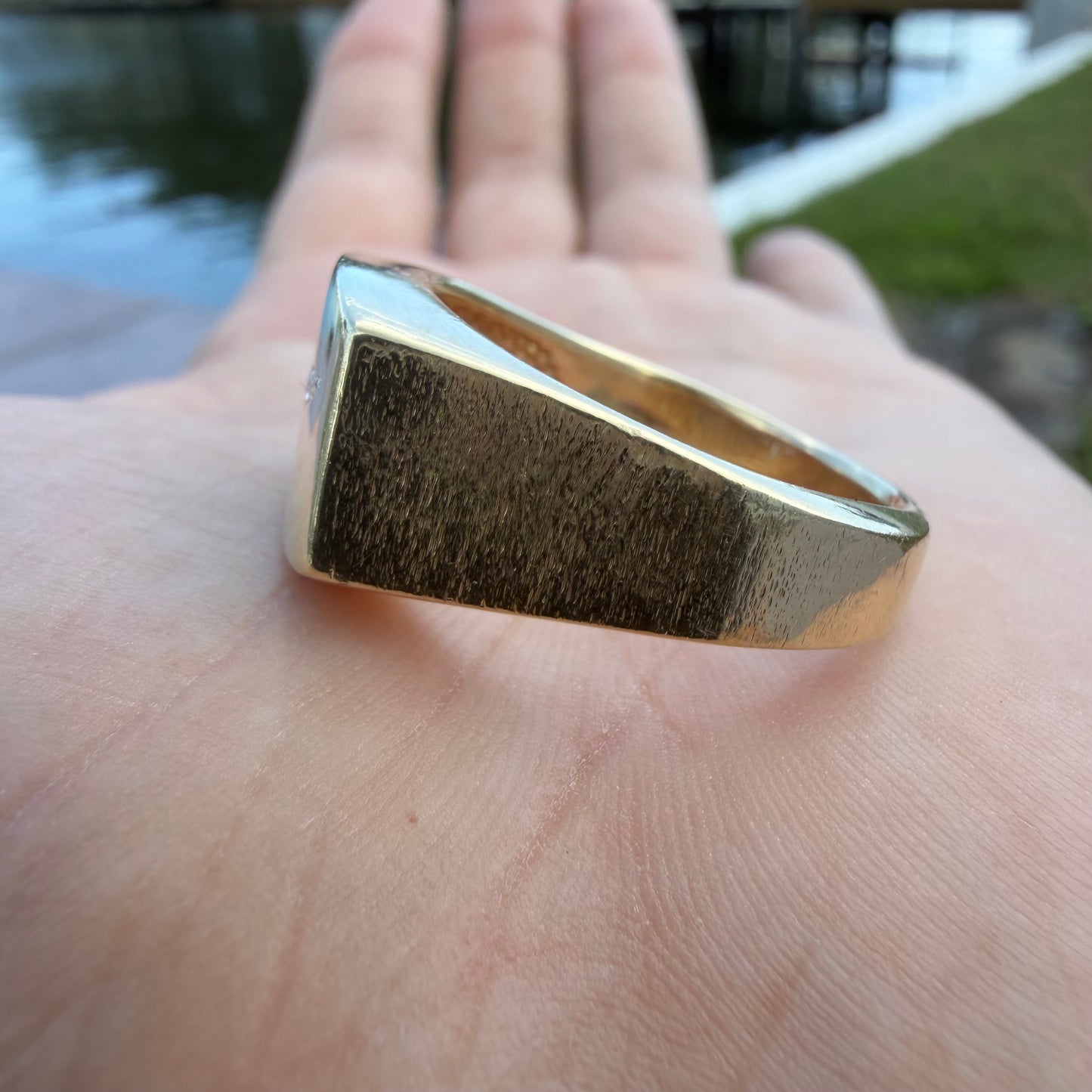 Vintage Custom Made Solid 14k Yellow Gold .50ctw VS+ Natural Diamond Trilogy Longhorn Signet Ring (12.5)