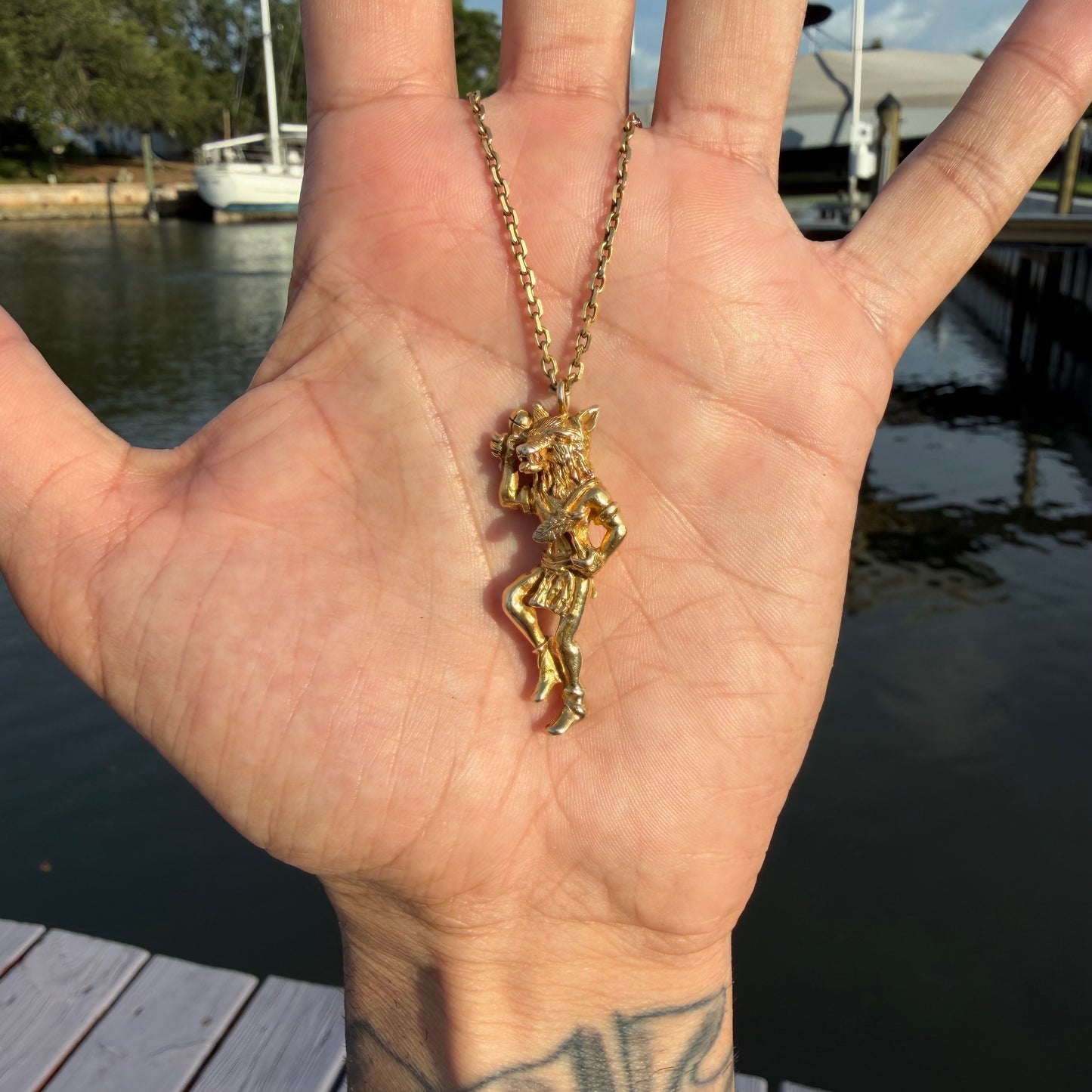 Vintage Solid 18k Yellow Gold Native American Wolf Kachina Pendant