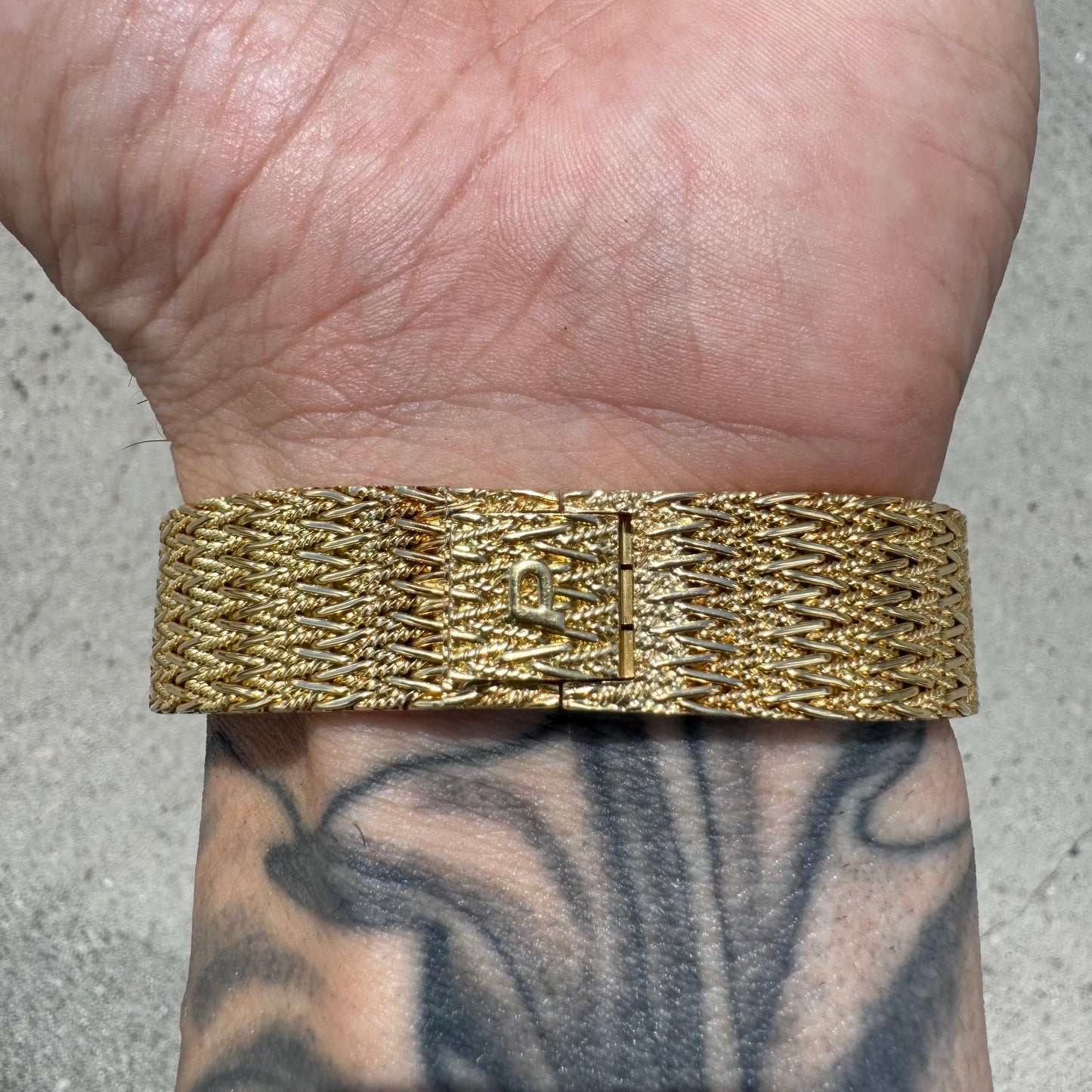 Late 1970’s/Early 1980’s Piaget Solid 18k Yellow Gold Factory Diamond Bezel Falcons Eye Stone Dial 9908 D11 Watch (7.5”)