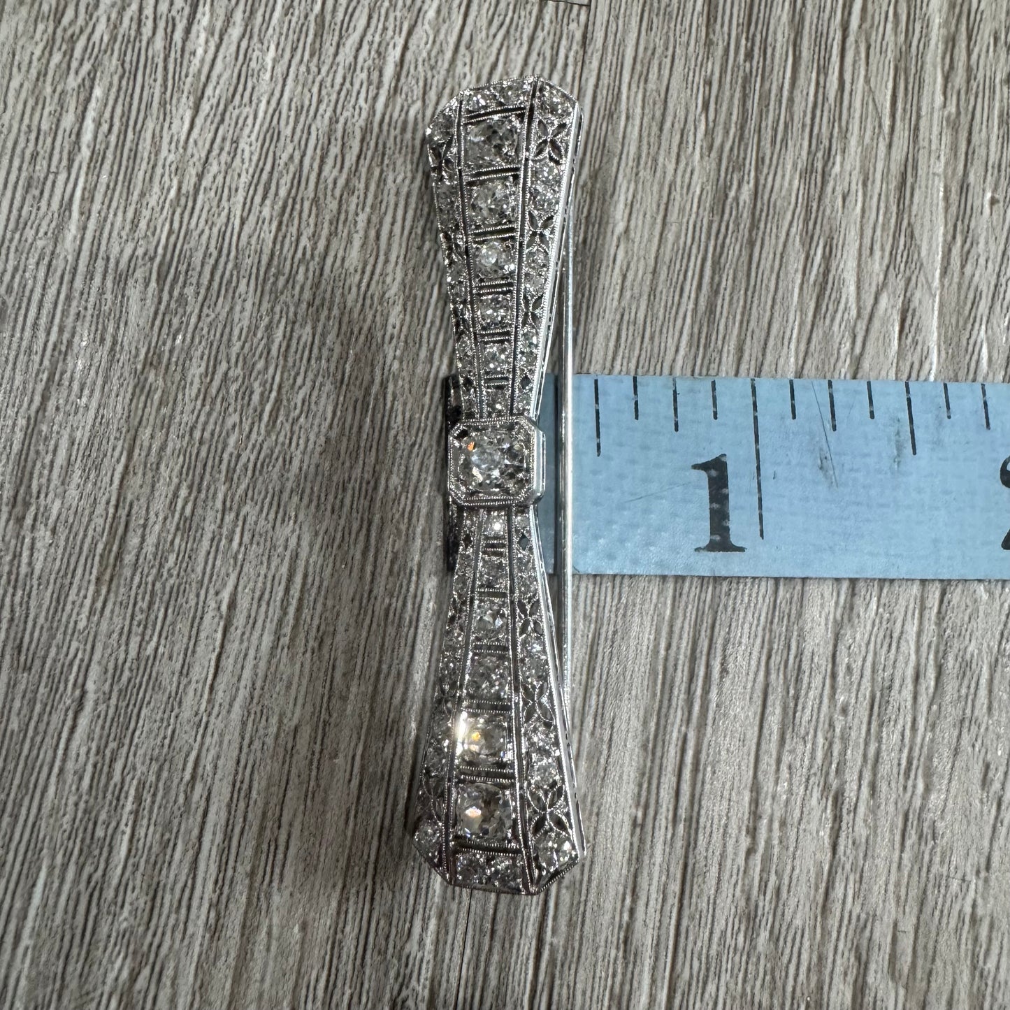 Victorian Solid Platinum 4.25ctw Natural Old Mine Cut Diamond Brooch