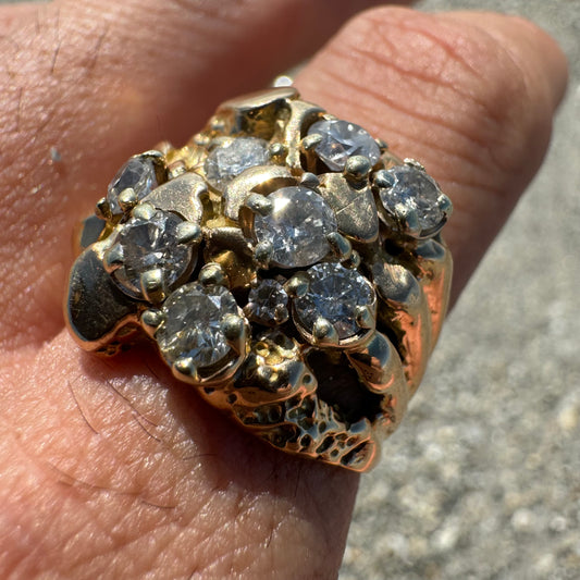 Vintage 14k Yellow Gold 2.0CTW Natural Diamond Nugget Cluster Ring (9.5)