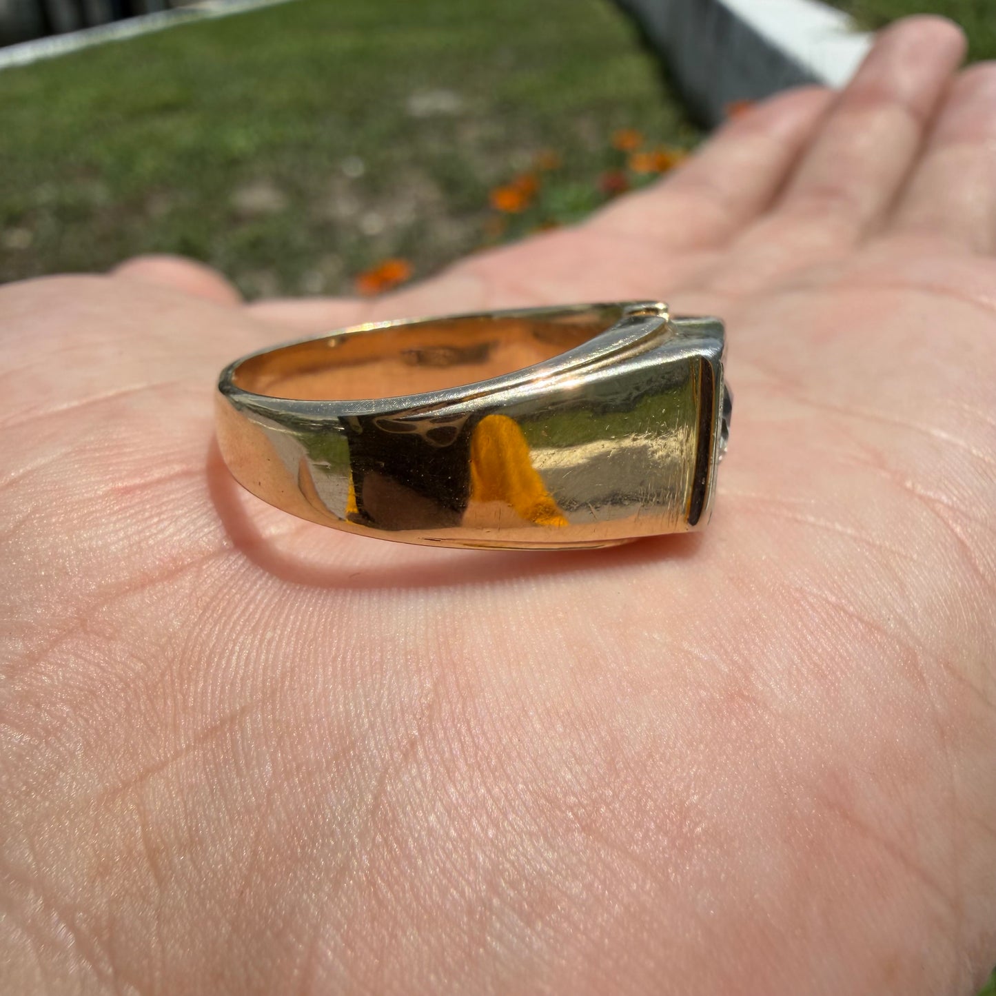 Art Deco Solid 14k Yellow Gold .60ct Old Euro Cut Natural Diamond Solitaire Gents Ring (10.5)
