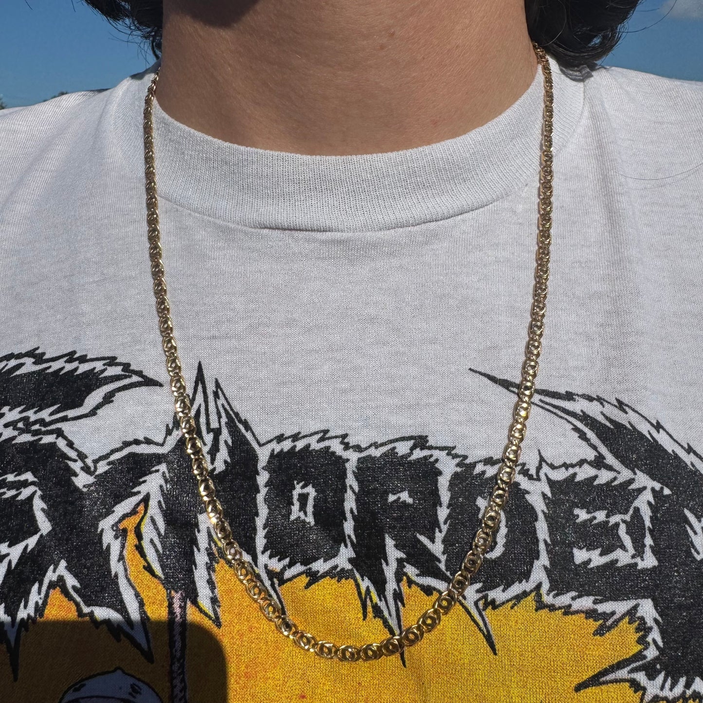 Vintage UnoAerre Solid 14k Yellow Gold Tigers Eye “Chanel Link” Necklace (24.5”)