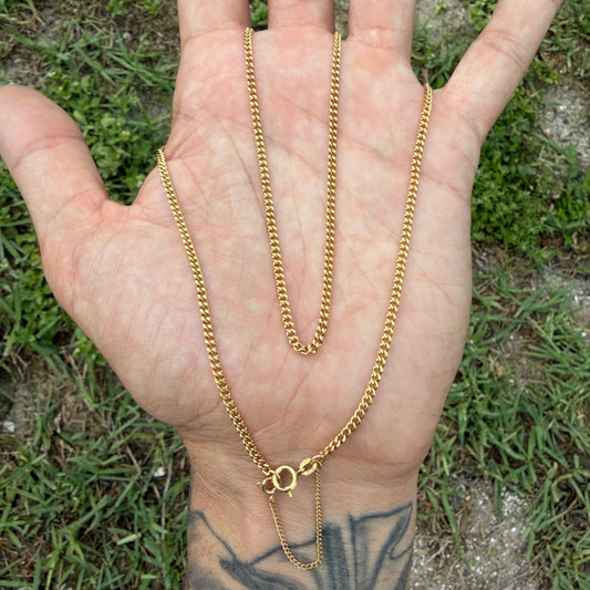 Art Deco Solid 18k Yellow Gold Cuban Curb Link Necklace By Griffith & Sons Co. (20”)