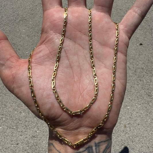 Vintage Solid 18k Italian Yellow Gold “Tigers Eye” Mariner Link Necklace By Fratelli Chini (22”)