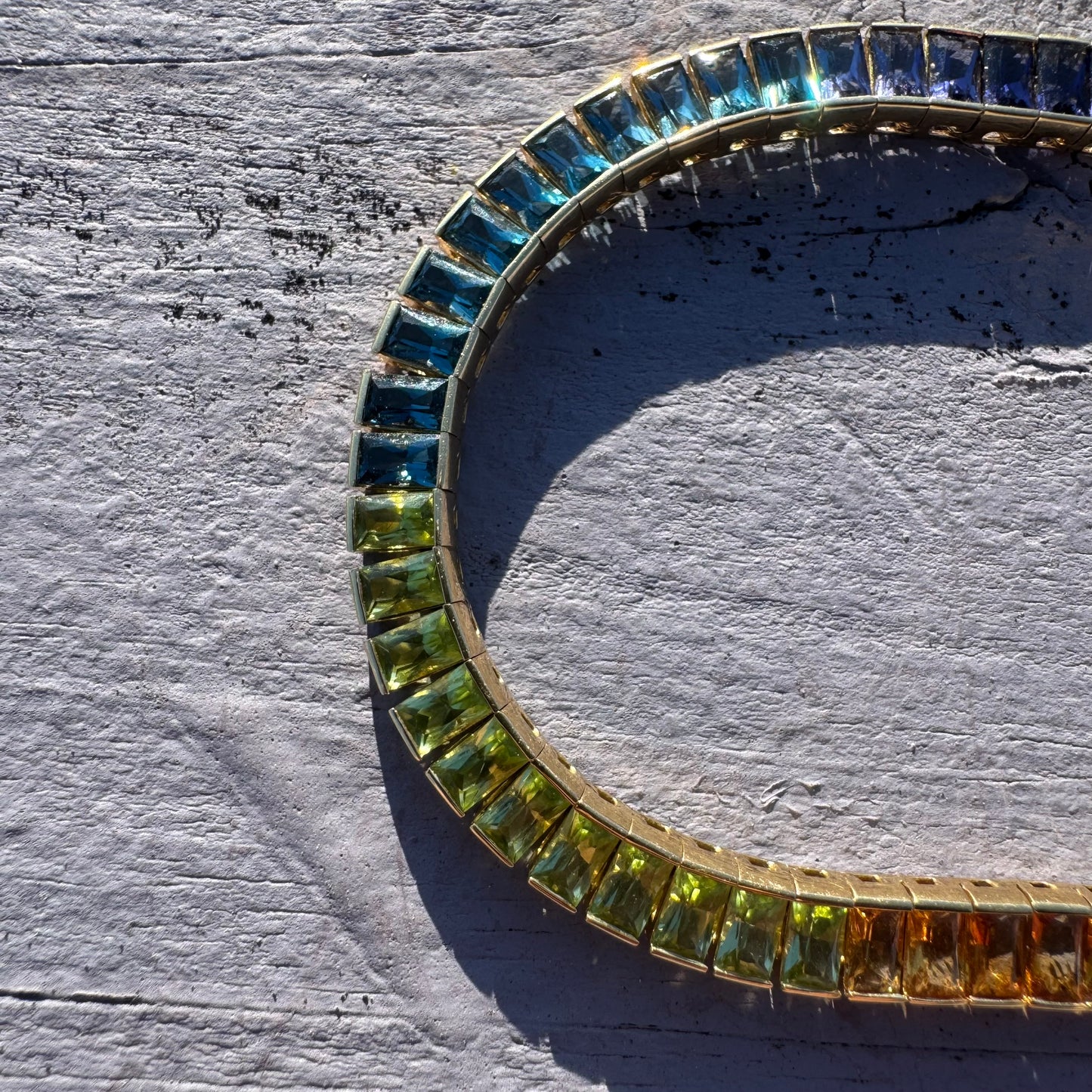 Designer Made Solid 18k Yellow Gold Natural Multi Gemstone Rainbow Tennis Necklace (17”)