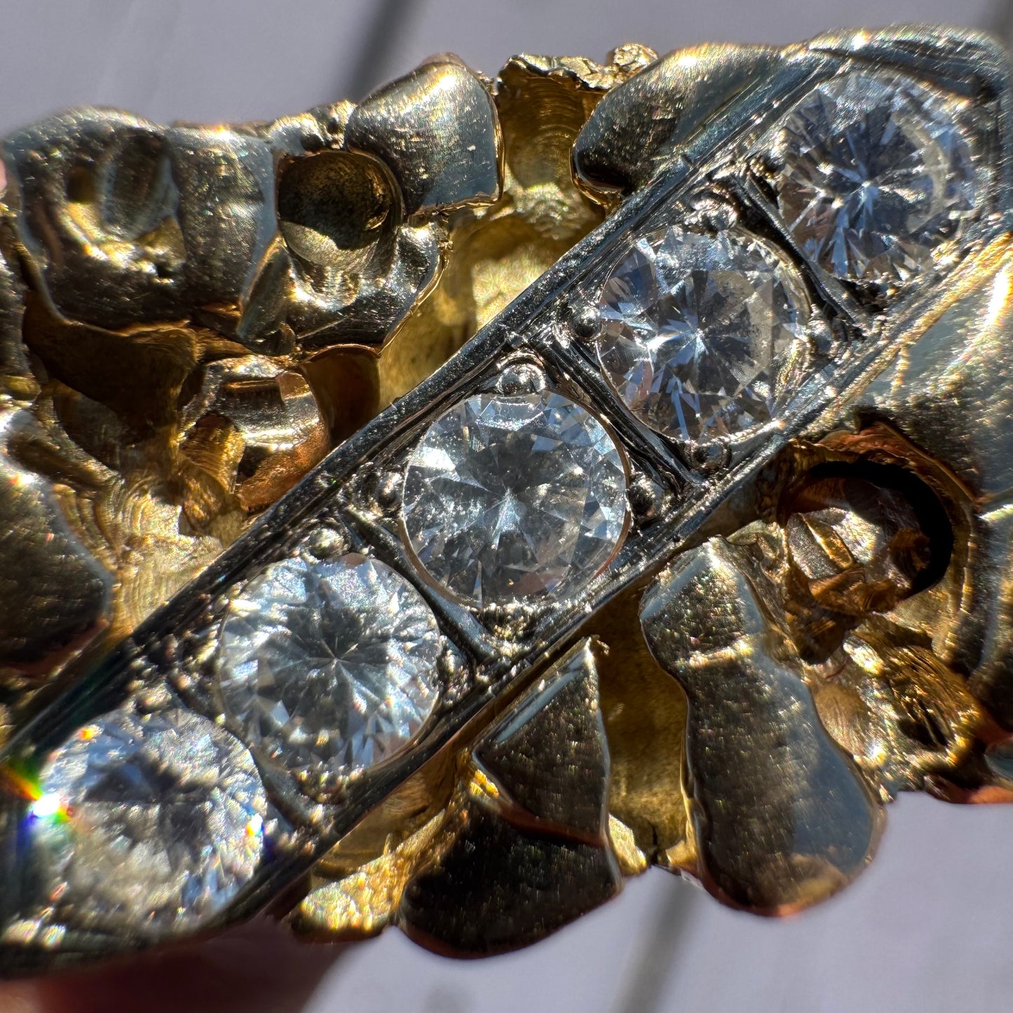 1980’s Solid 14k Yellow Gold 1.25ctw Natural Diamond Nugget Ring (11)