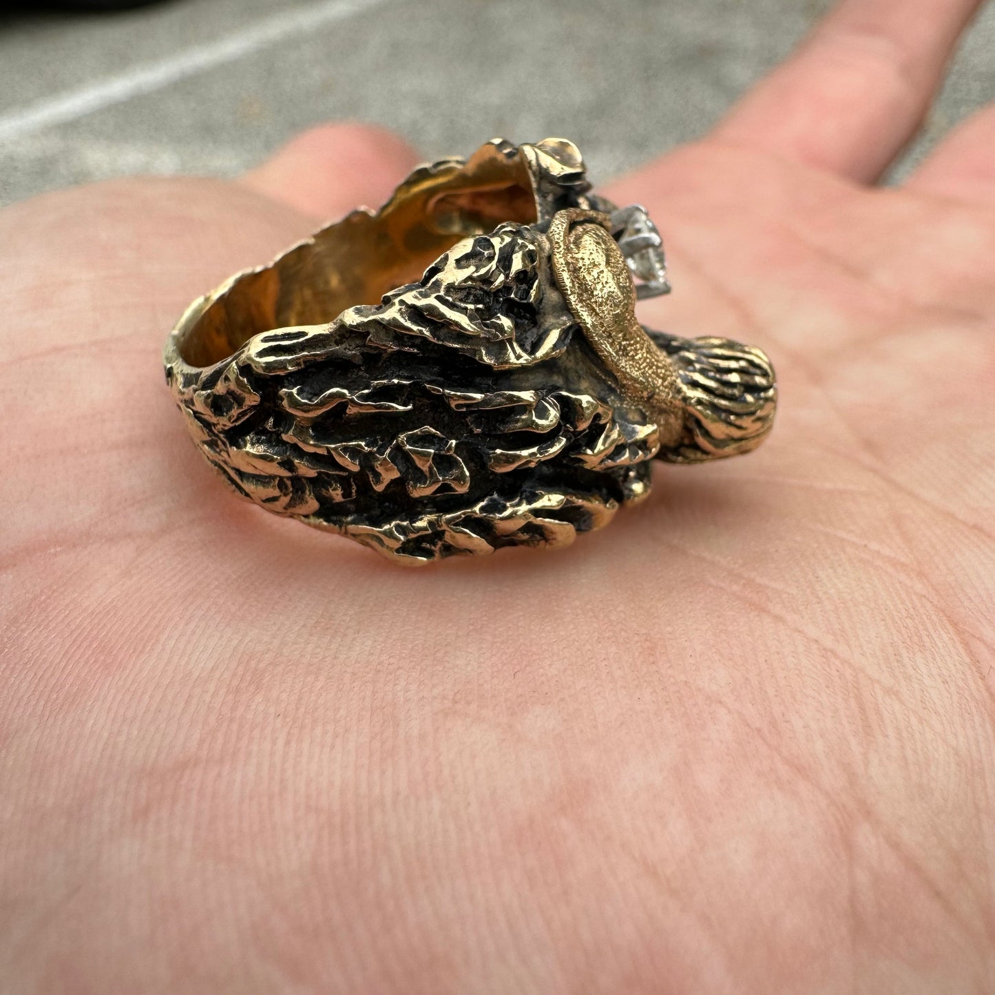 Vintage Solid 14k Yellow Gold .25CT Natural VS Diamond Heavyweight Lion Ring (7.75)