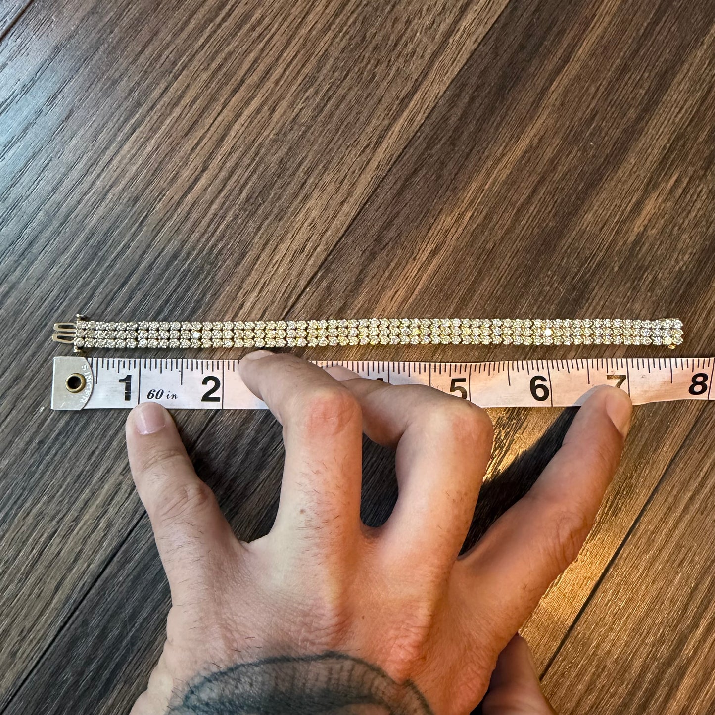 Vintage Solid 14k Yellow Gold 8.85ctw Natural Diamond 3 Row Tennis Bracelet (7.5”)