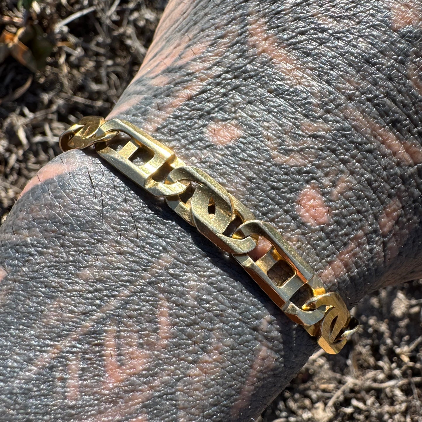 Vintage Solid 14k Yellow Italian Gold Heavyweight Intricate Tigers Eye Link Bracelet (8”)
