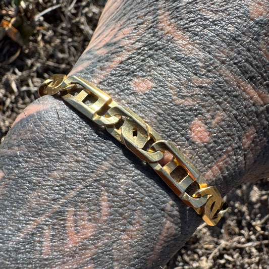 Vintage Solid 14k Yellow Italian Gold Heavyweight Intricate Tigers Eye Link Bracelet (8”)