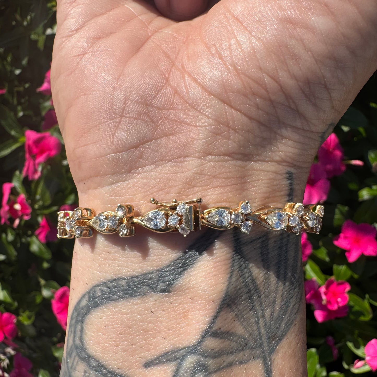 Vintage Solid 14k Yellow Gold 6.0ctw Natural Diamond Bracelet (7”)