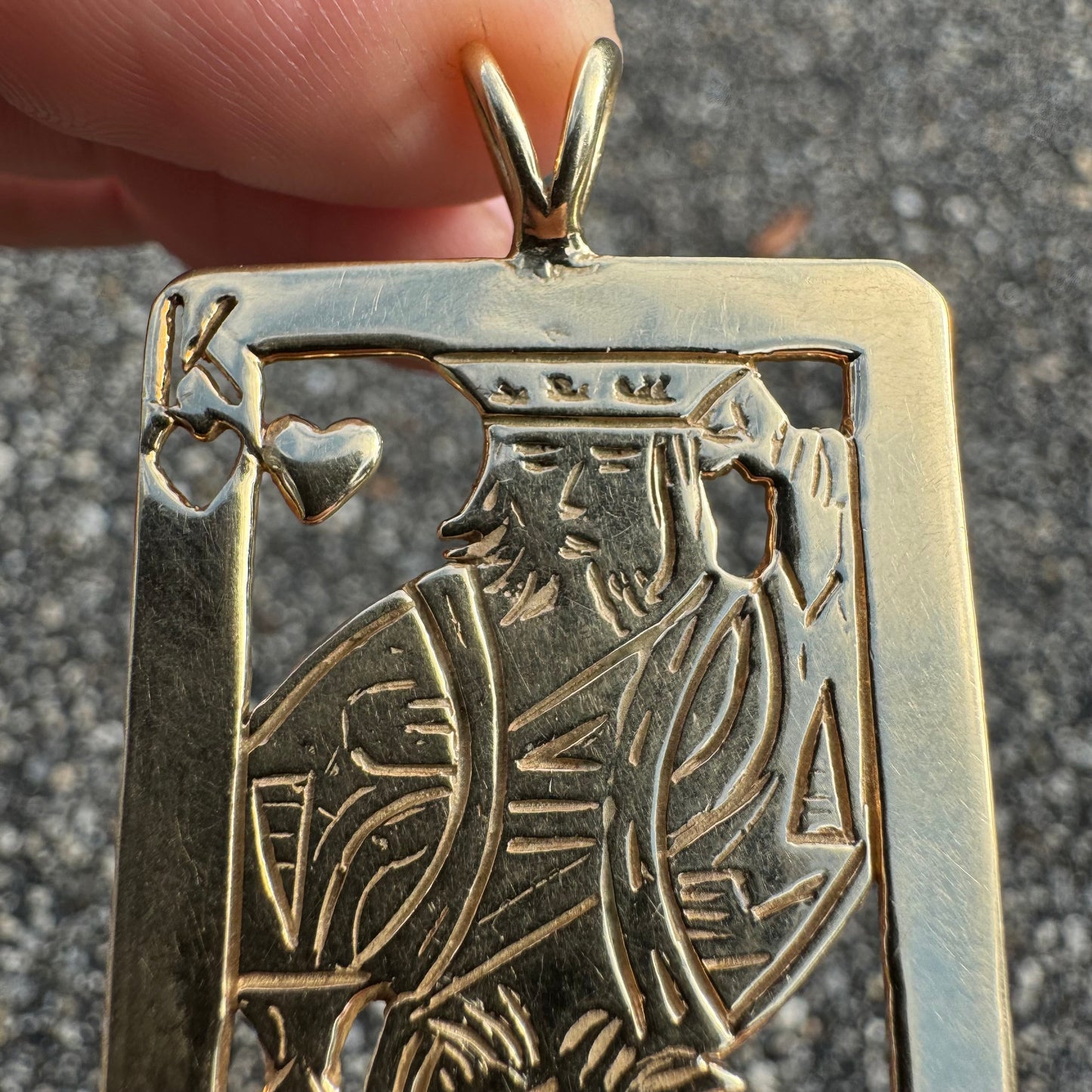 Vintage Solid 14k Yellow Gold Custom Hand Made Suicide King Pendant