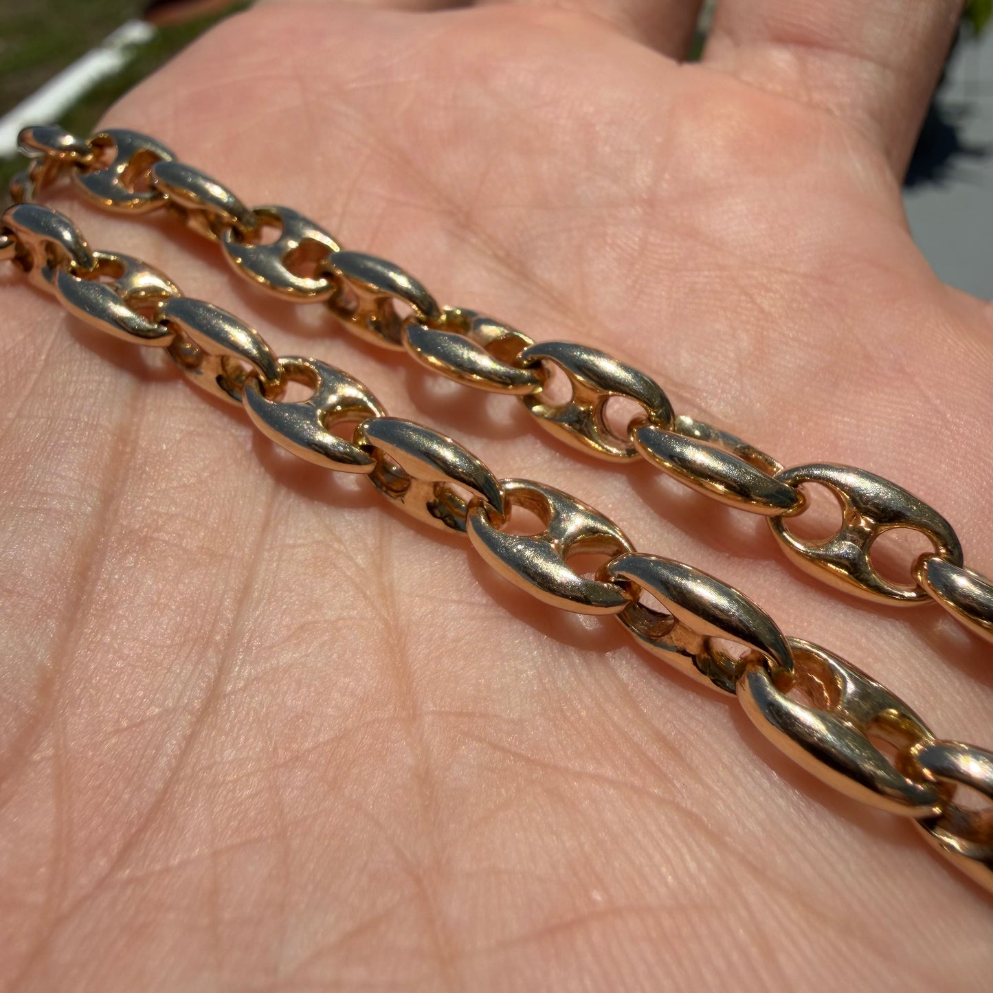 Vintage Solid 14k Yellow Gold Heavyweight Chaine D’ Ancre Puffed Mariner Link Necklace (20.75”)